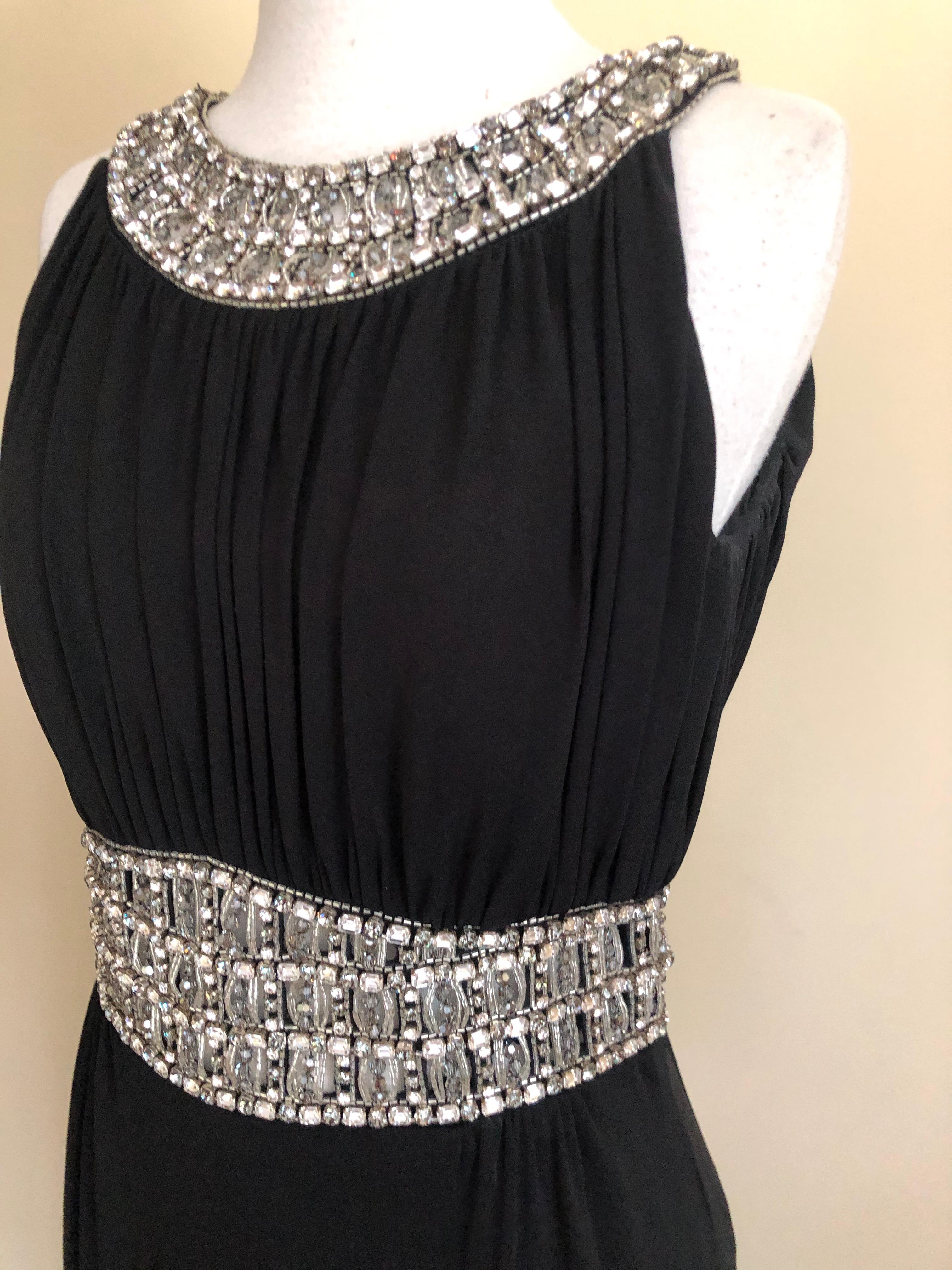 Azzaro Pleated Black Vintage Evening Dress with Jeweled Collar and Belt For Sale 3