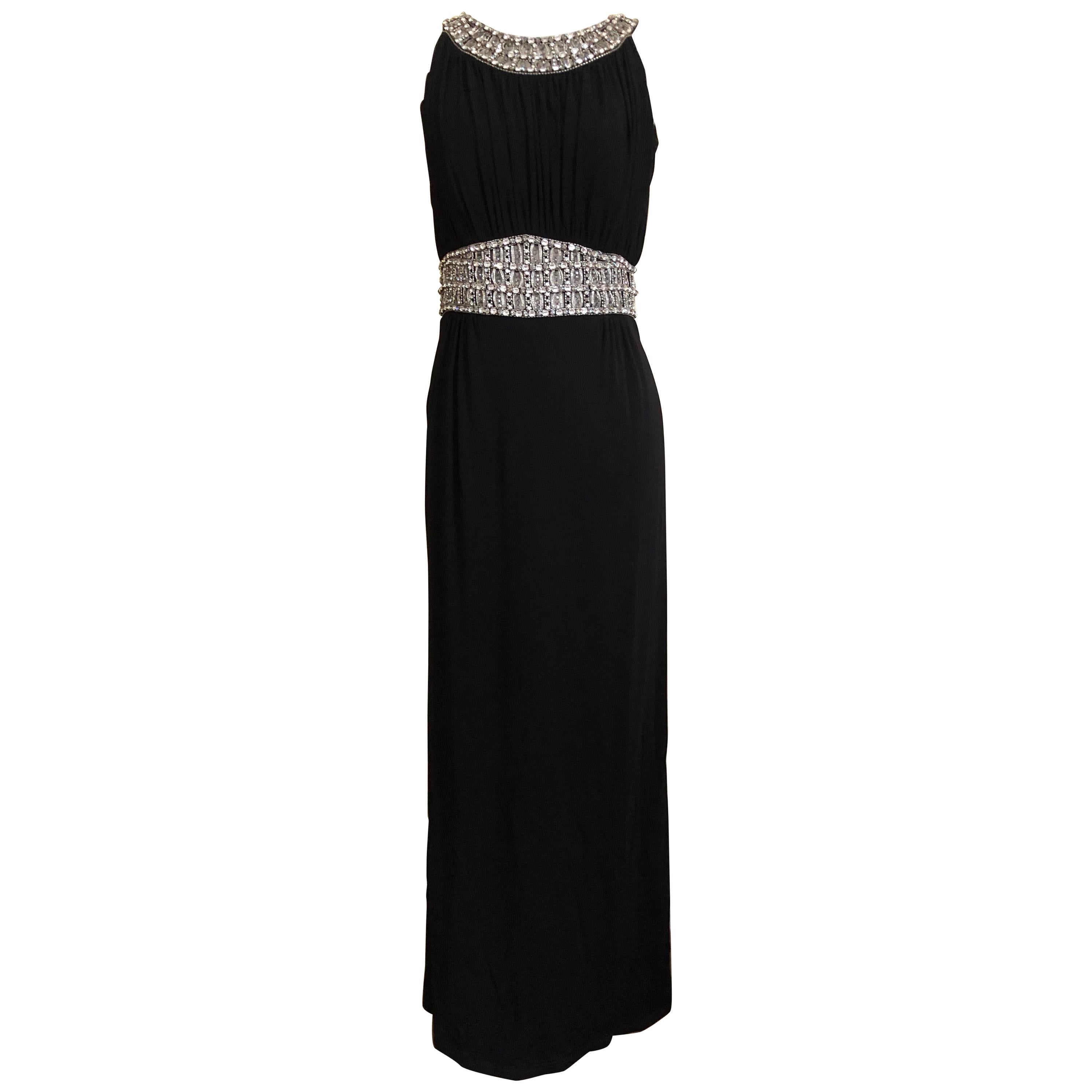 Azzaro Pleated Black Vintage Evening Dress with Jeweled Collar and Belt For Sale