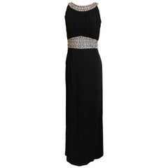 Azzaro Pleated Black Vintage Evening Dress with Jeweled Collar and Belt