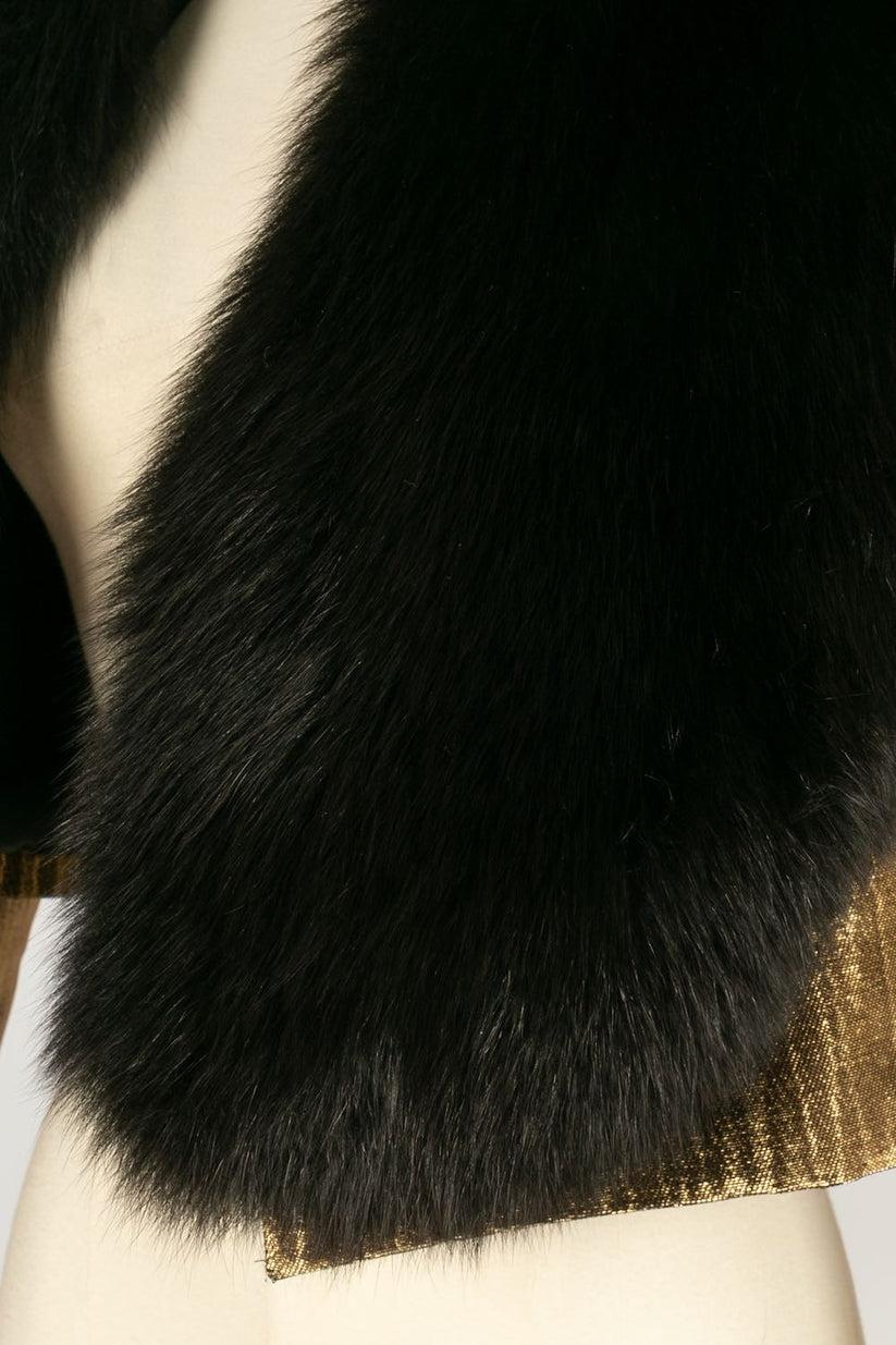Azzaro - Veste courte dorée avec col en renard Pour femmes en vente