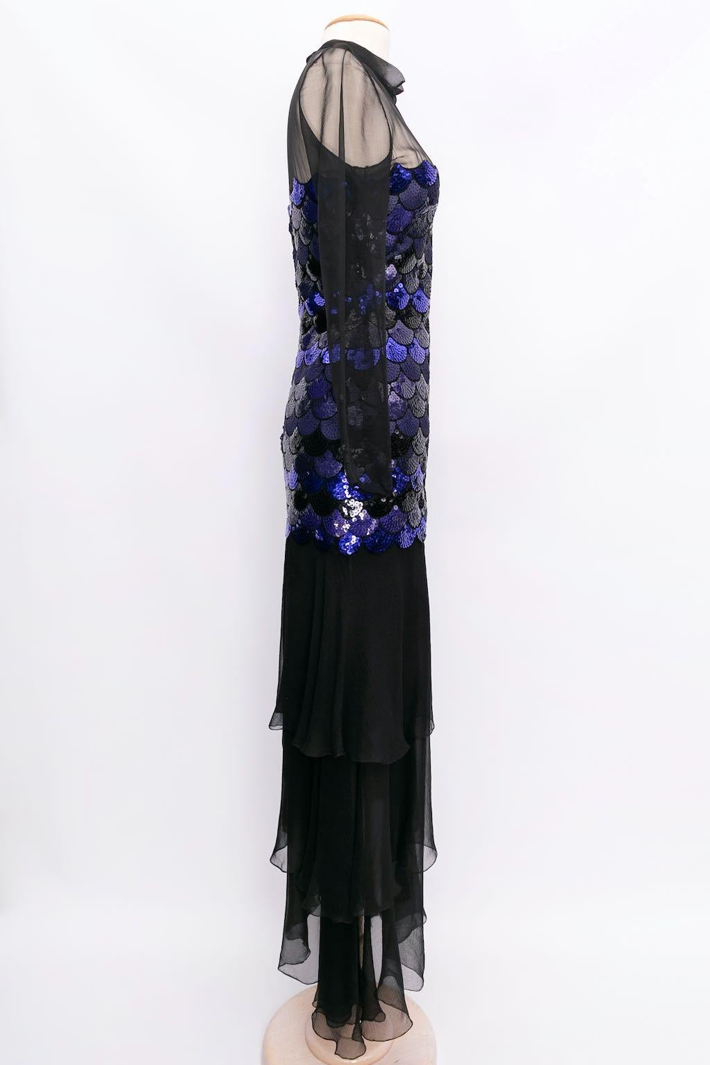 Women's Azzaro Silk Chiffon Sequined Dress, Size 36FR For Sale