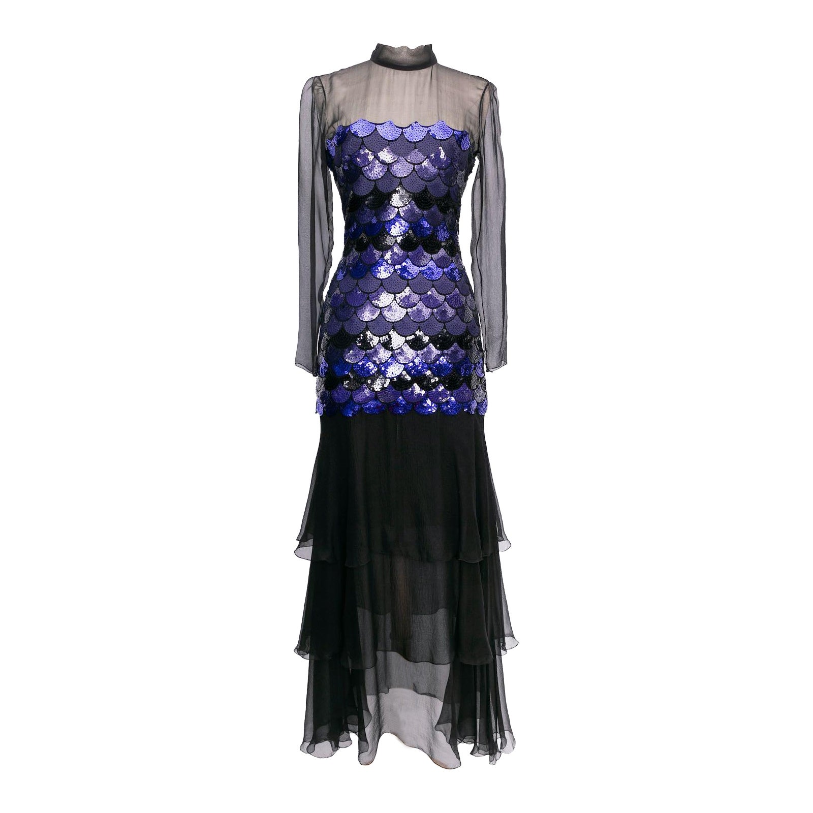 Azzaro Seide Chiffon Kleid mit Paillettenbesatz, Größe 36FR