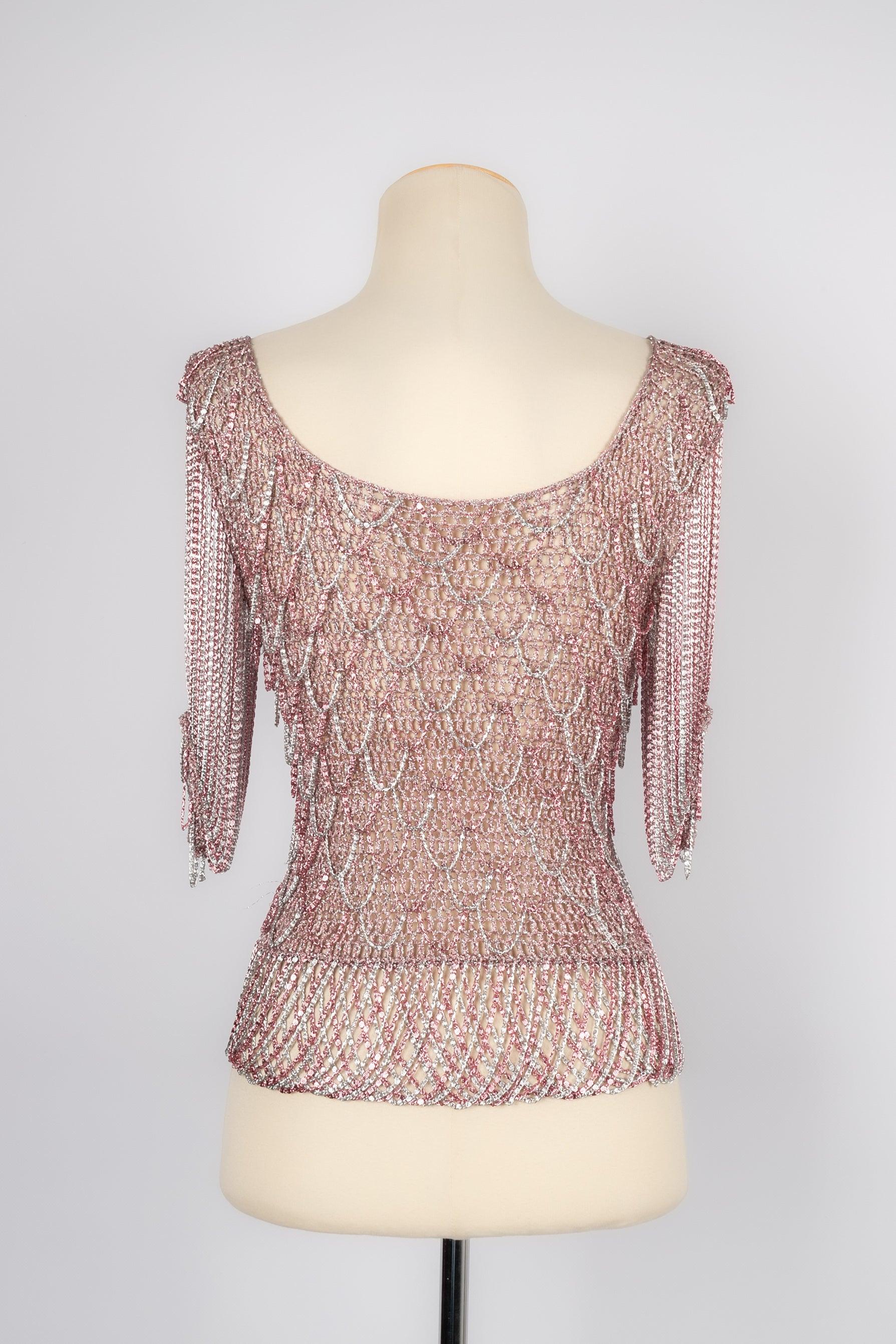 Azzaro Silvery and Pink Lurex Top, 1970'S In Excellent Condition For Sale In SAINT-OUEN-SUR-SEINE, FR