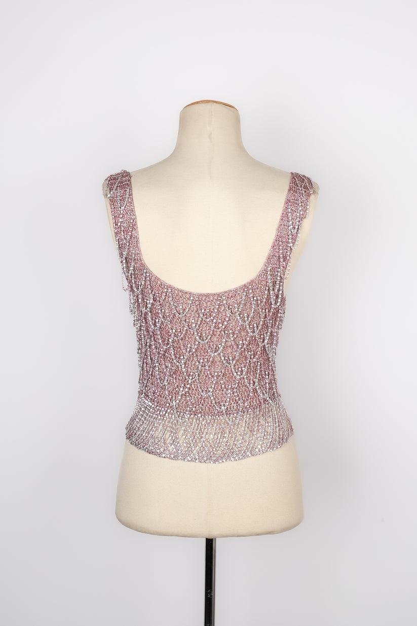 Azzaro Silvery and Pink Lurex Top, 1970s In Excellent Condition For Sale In SAINT-OUEN-SUR-SEINE, FR