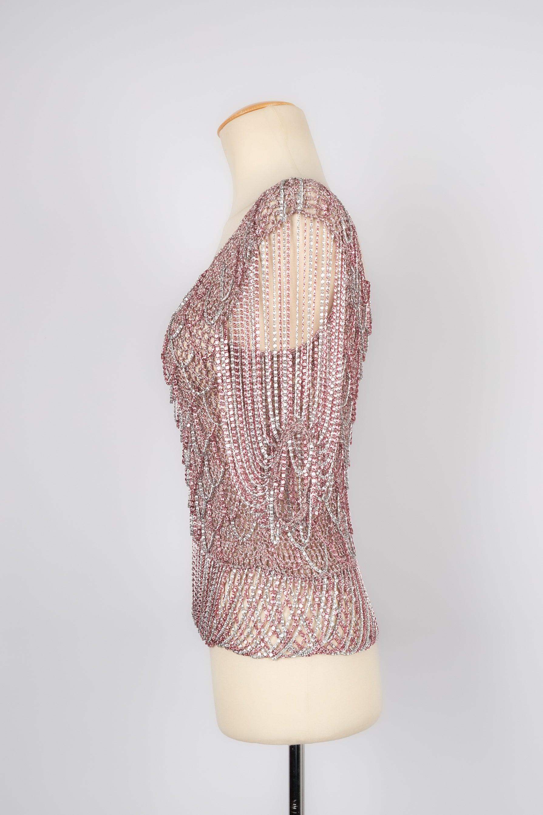 Women's Azzaro Silvery and Pink Lurex Top, 1970'S For Sale