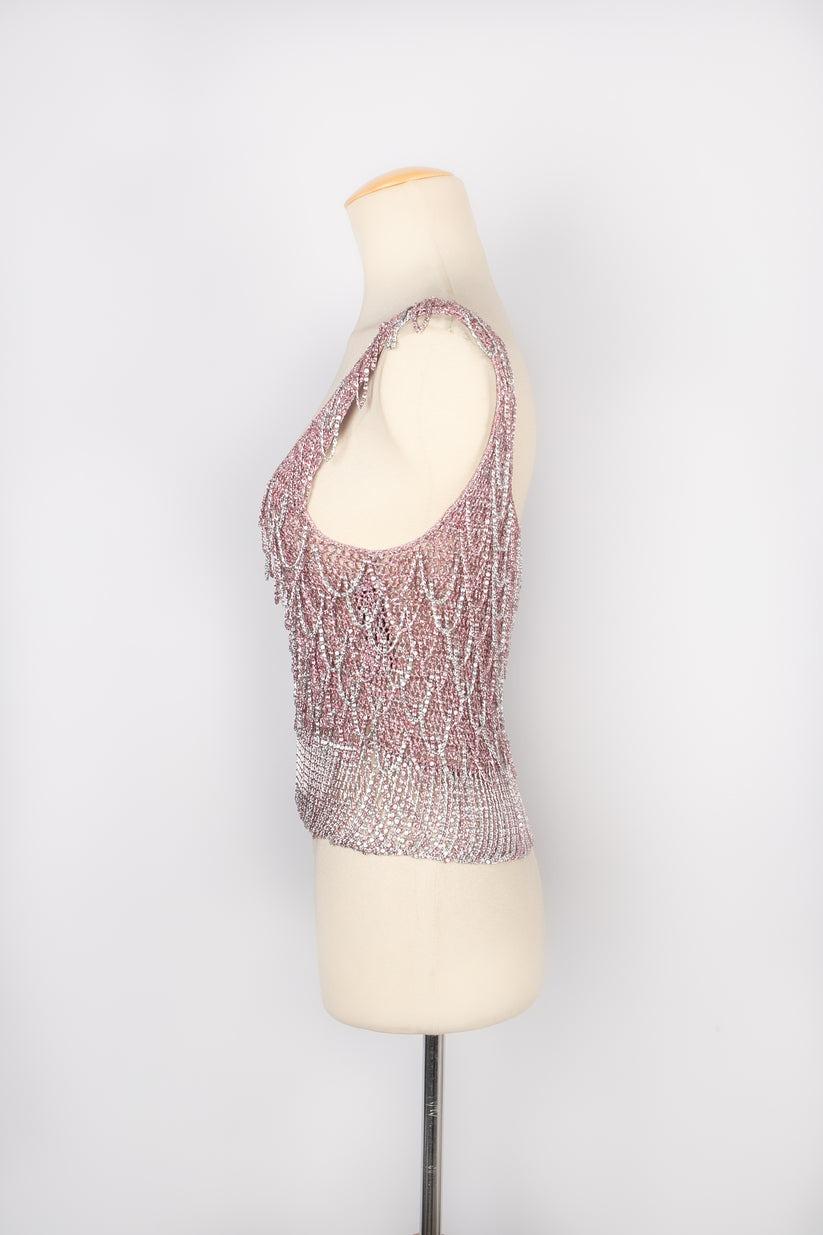 Women's Azzaro Silvery and Pink Lurex Top, 1970s For Sale