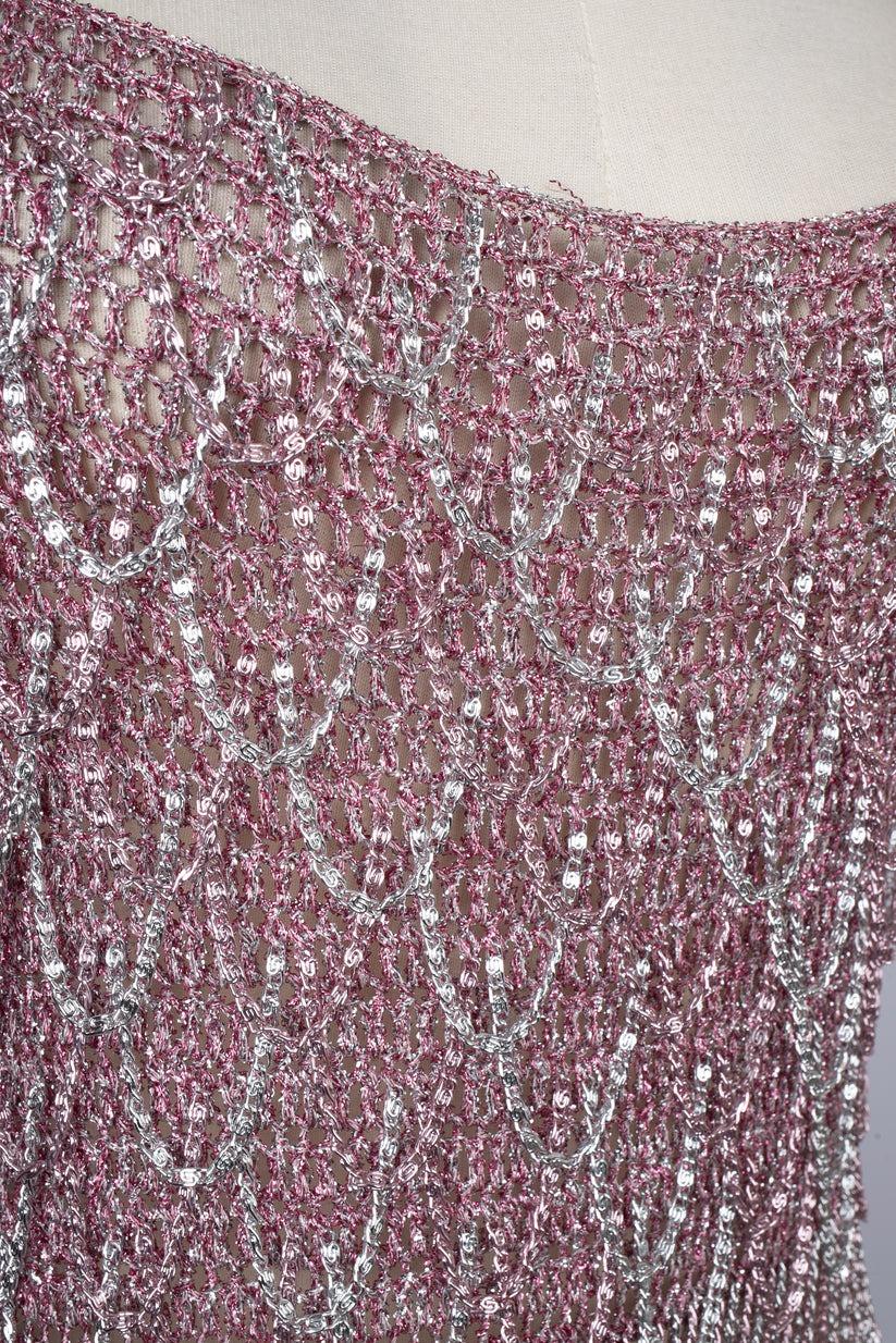 Azzaro - Haut en lurex rose et argenté, années 1970 en vente 3