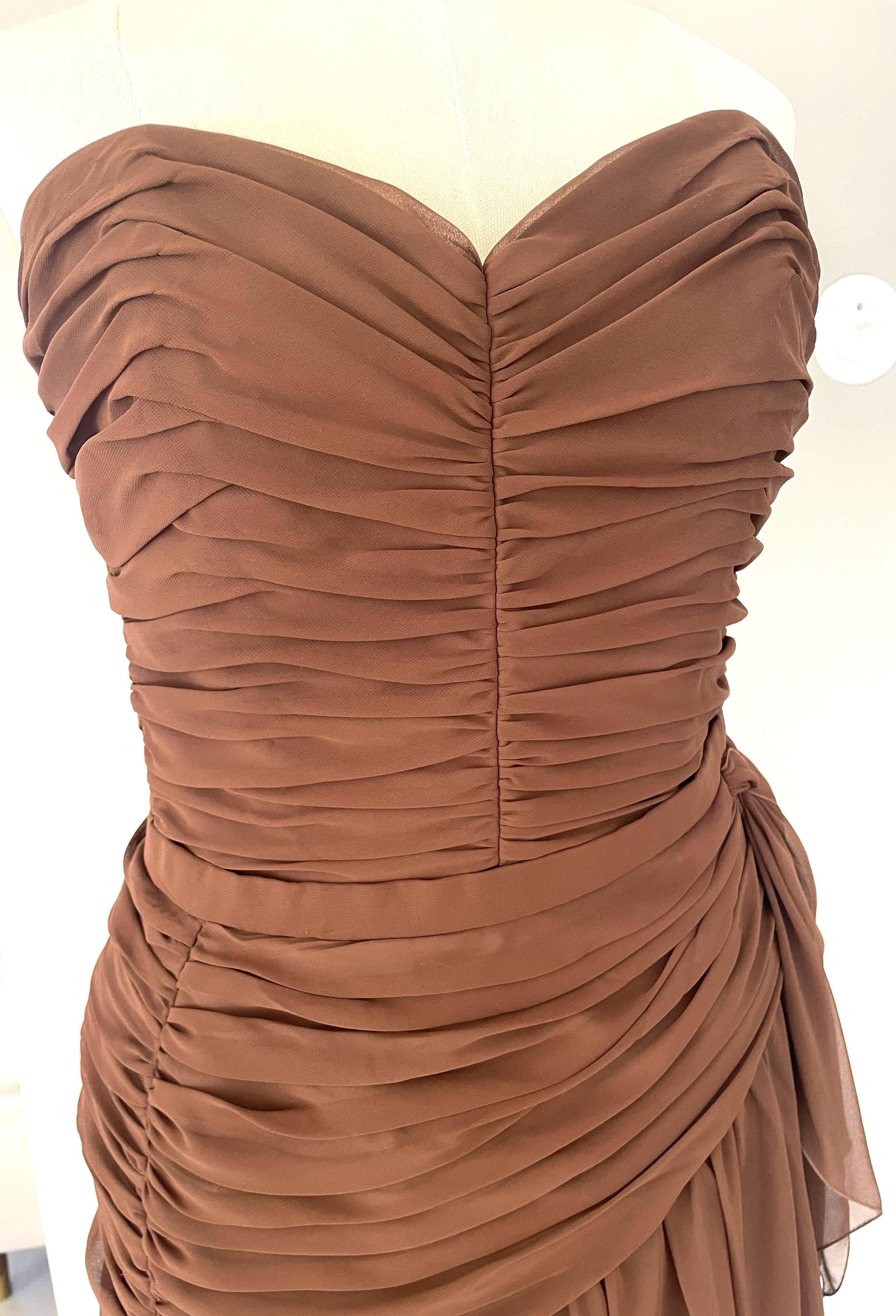 Brown Azzaro Studio Paris 90s Vintage Top Bustier with Short Skirt Evening Dress Crepe For Sale