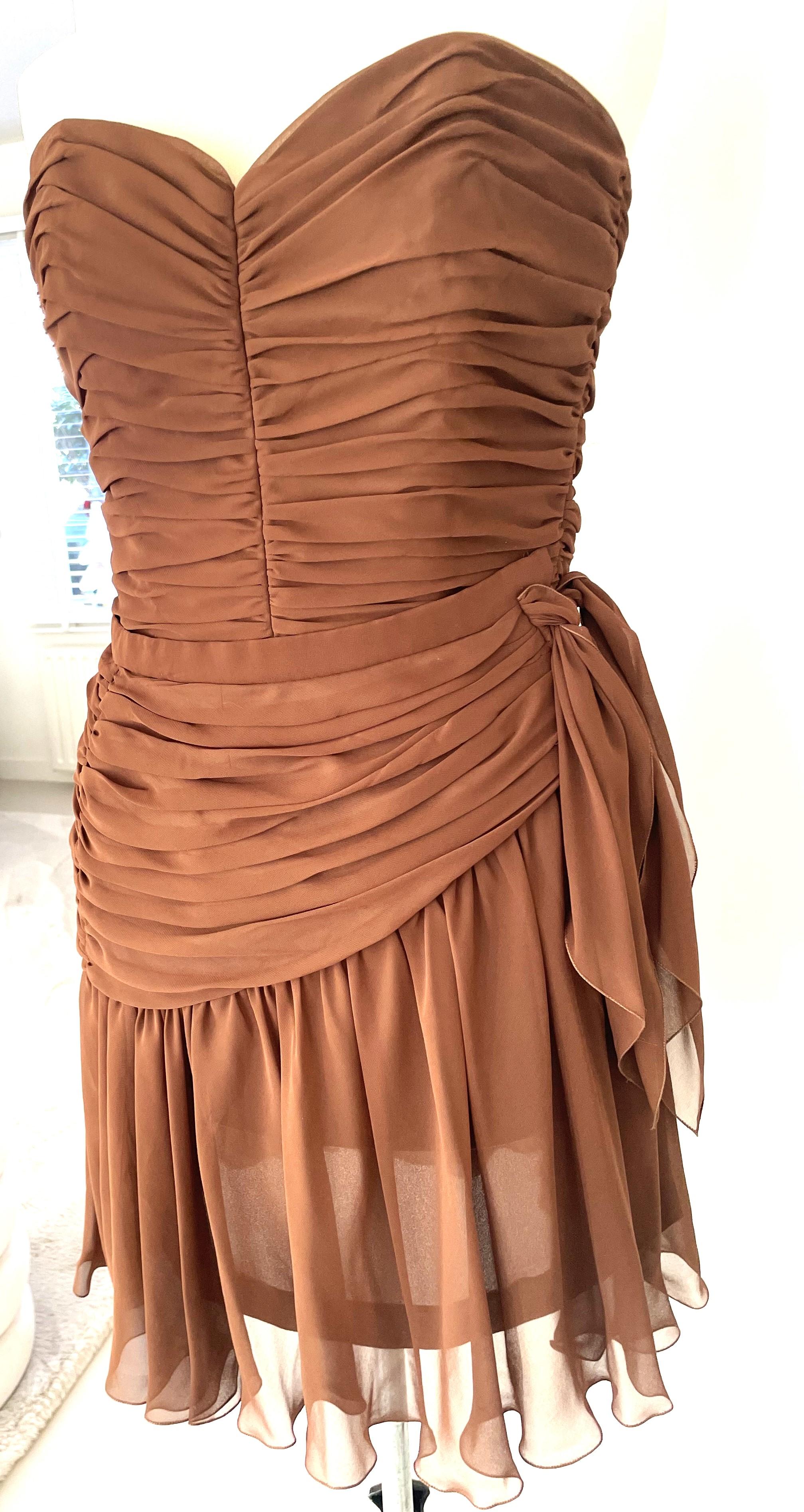 Azzaro Studio Paris 90s Vintage Top Bustier with Short Skirt Evening Dress Crepe For Sale 3