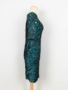 Azzaro Taffeta Evening Dress Sewn with Pearls and Rhinestones
