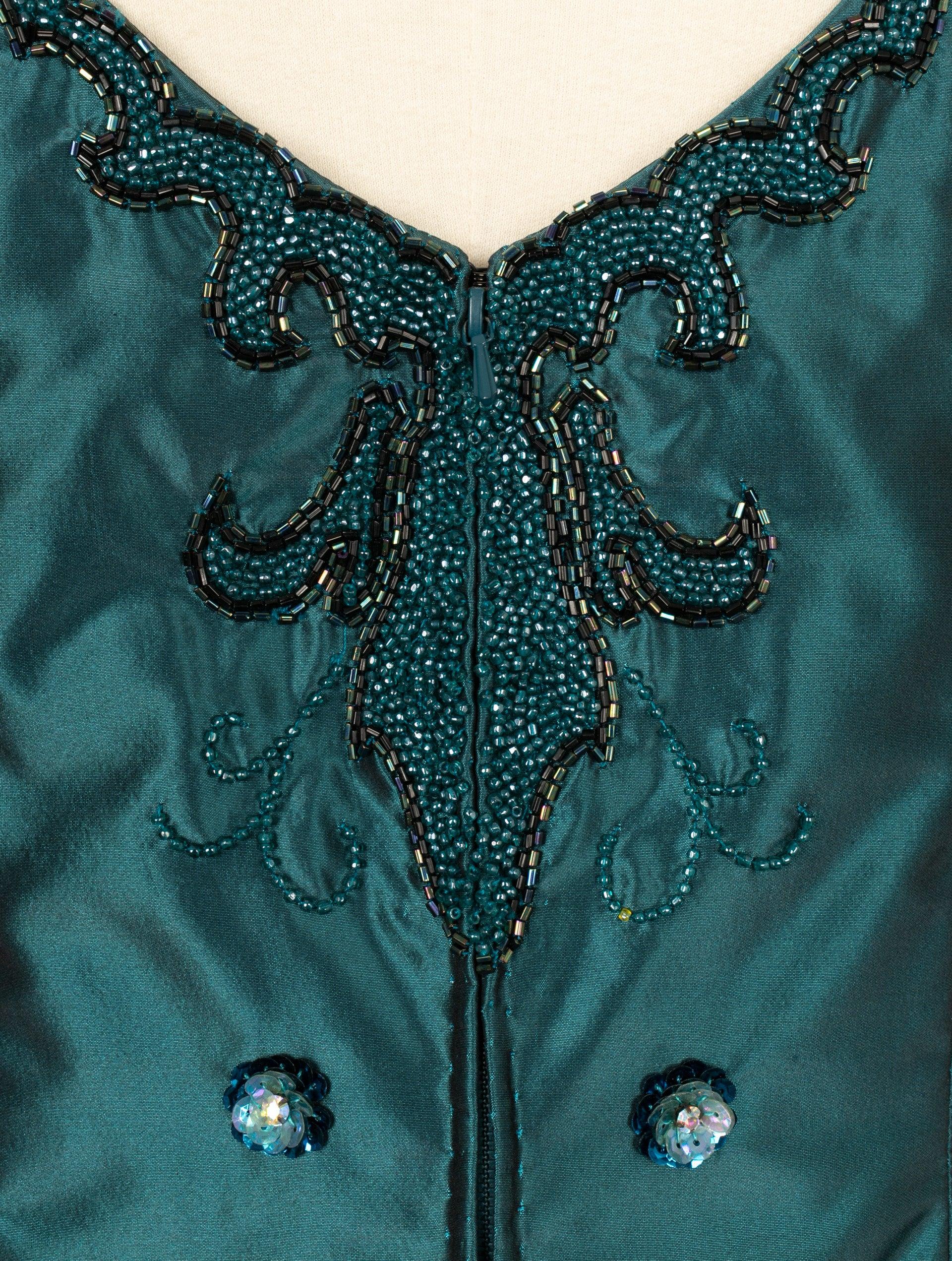 Azzaro Taffeta Evening Dress Sewn with Pearls and Rhinestones For Sale 1