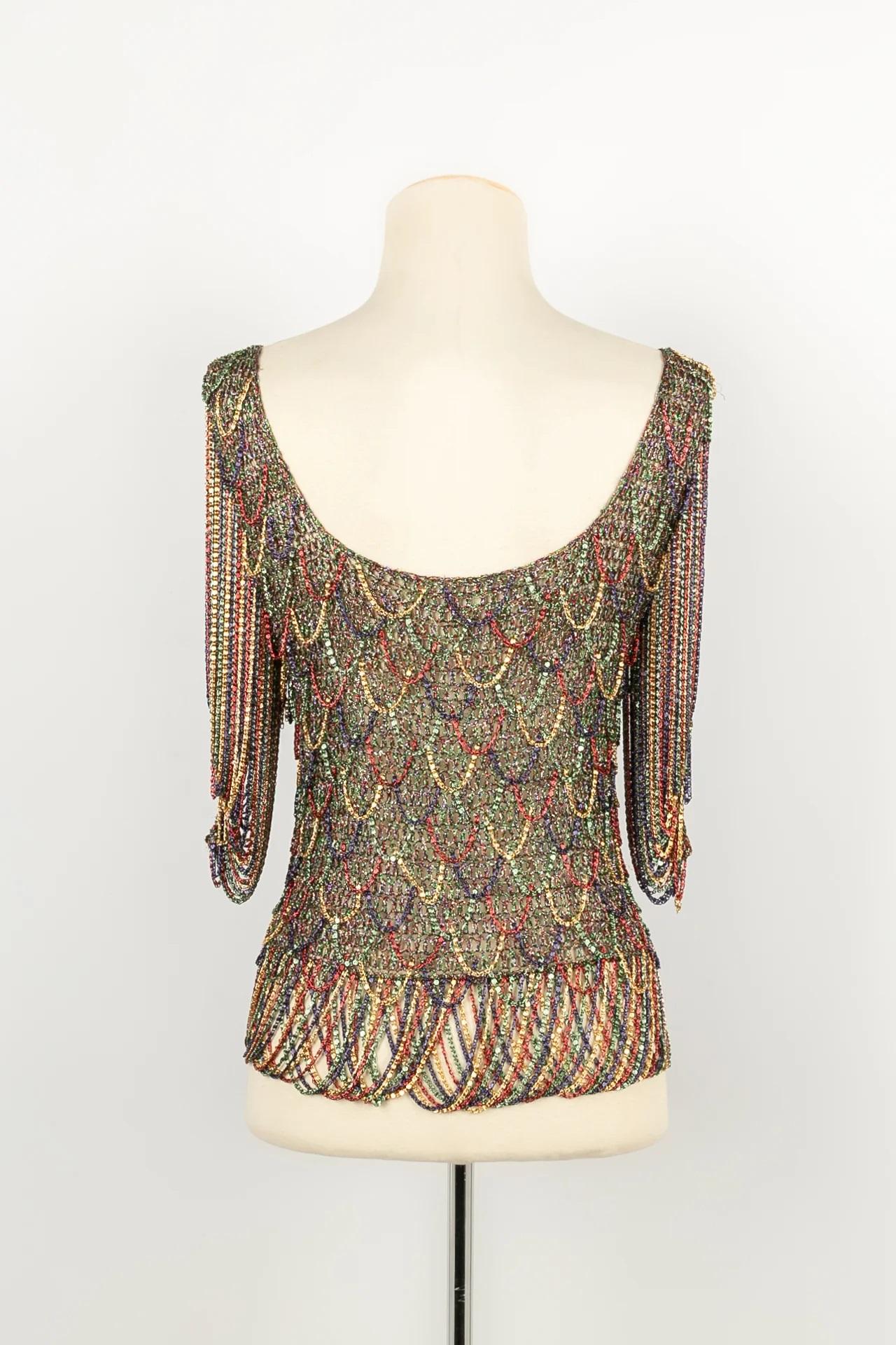 Azzaro Top in Multicolored Lurex Enlivened with Chains, 1970s In Good Condition In SAINT-OUEN-SUR-SEINE, FR