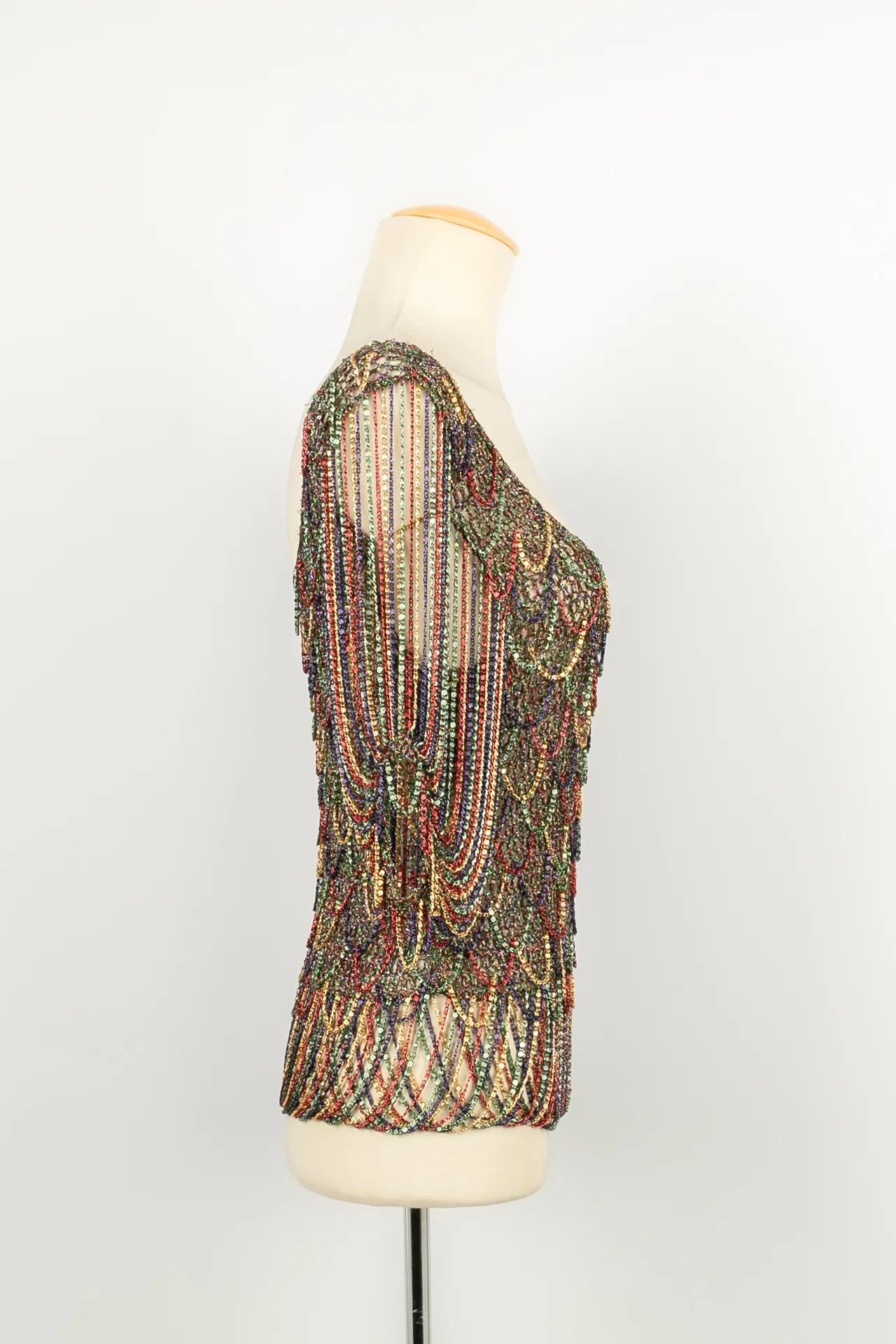 Women's Azzaro Top in Multicolored Lurex Enlivened with Chains, 1970s