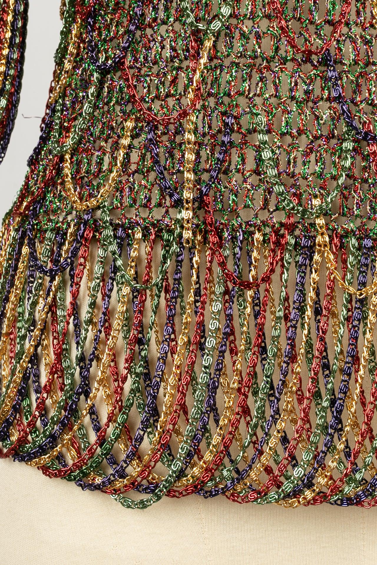 Azzaro Top in Multicolored Lurex Enlivened with Chains, 1970s 2