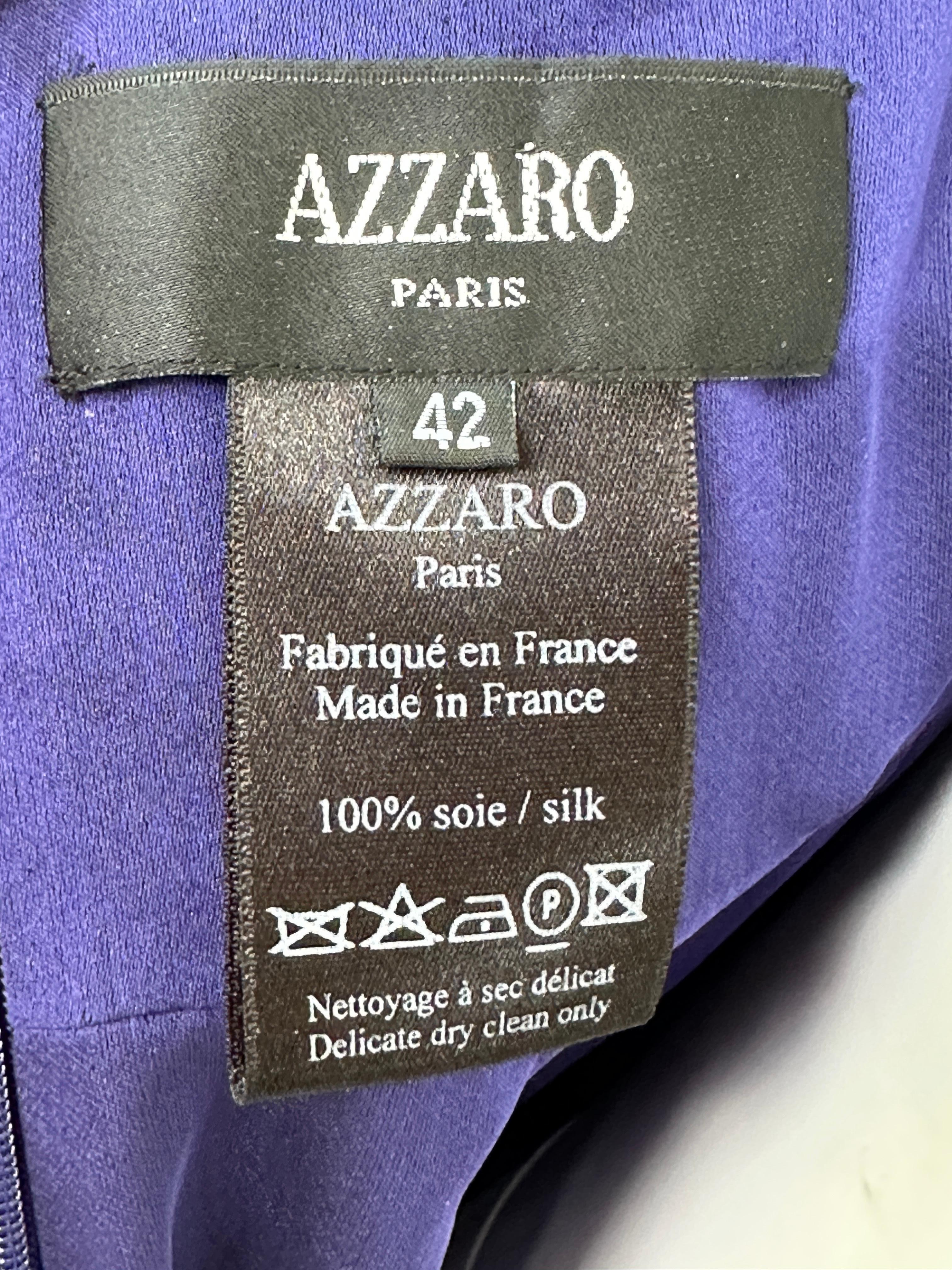 Azzaro - Robe de cocktail en soie bleue vintage avec trou de serrure orné de bijoux en vente 7
