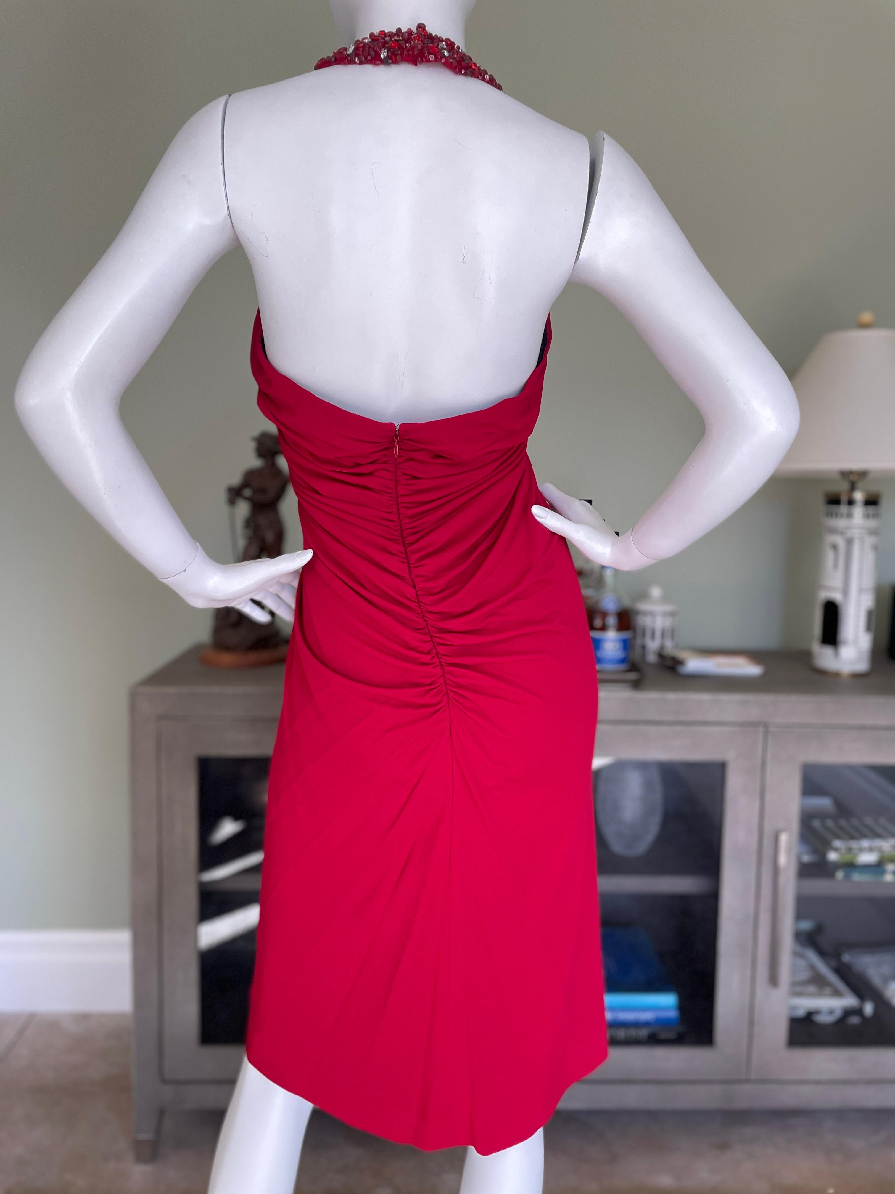 Azzaro Vintage Red Cocktail Dress with Jeweled Keyhole For Sale 5