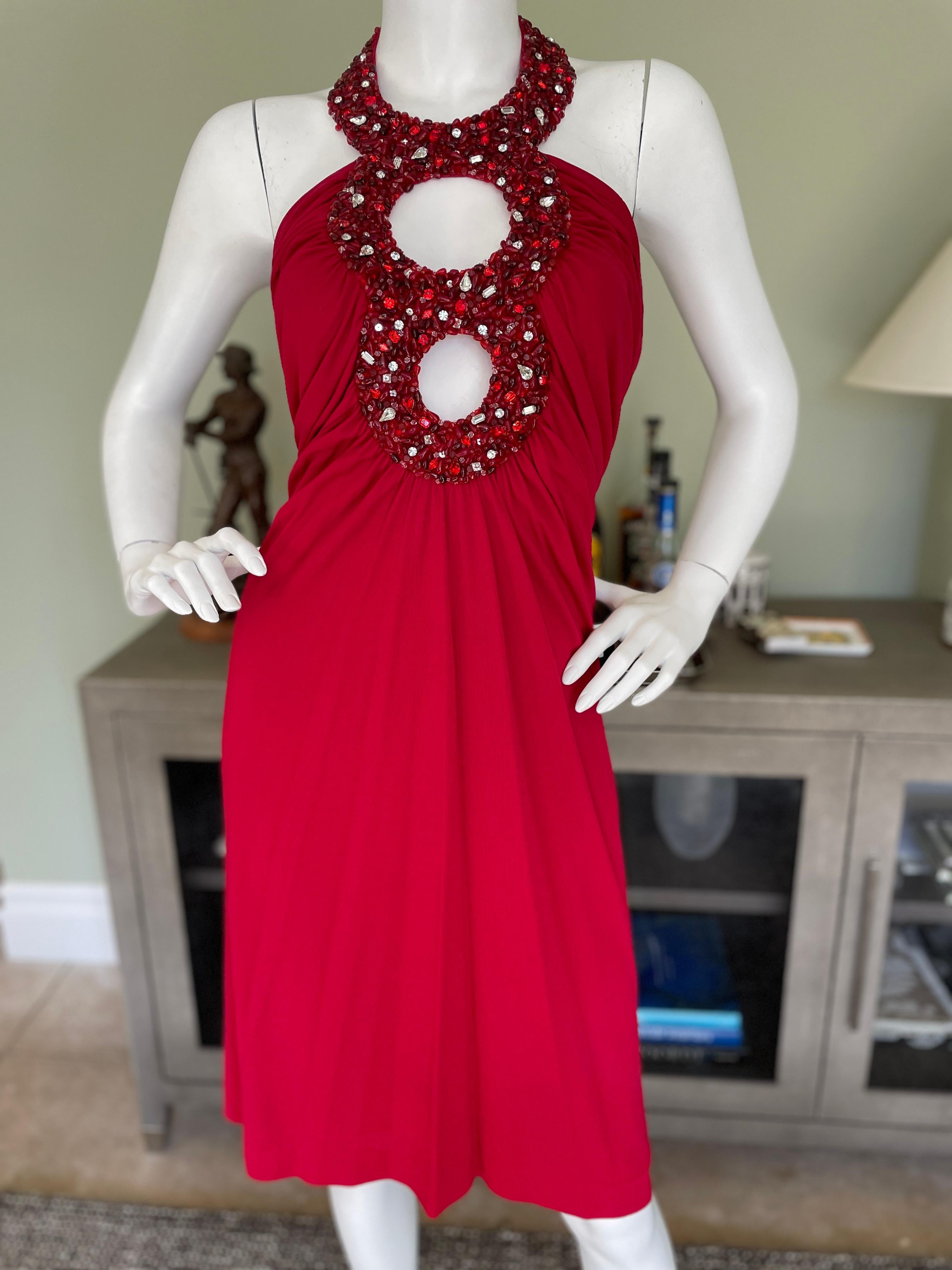 Azzaro Vintage Red Cocktail Dress with Jeweled Keyhole.

Size 42
 Bust 34