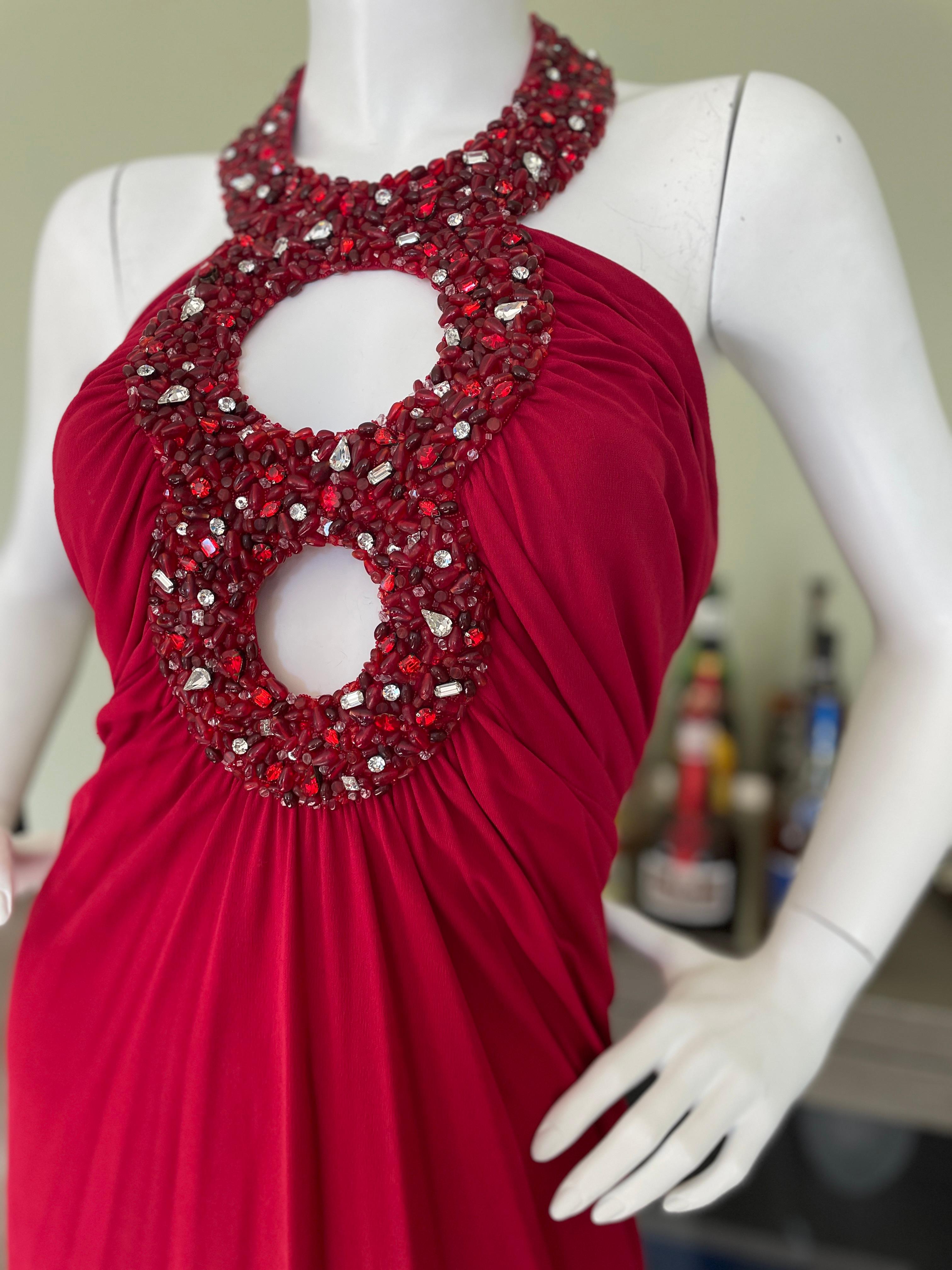 Women's Azzaro Vintage Red Cocktail Dress with Jeweled Keyhole For Sale