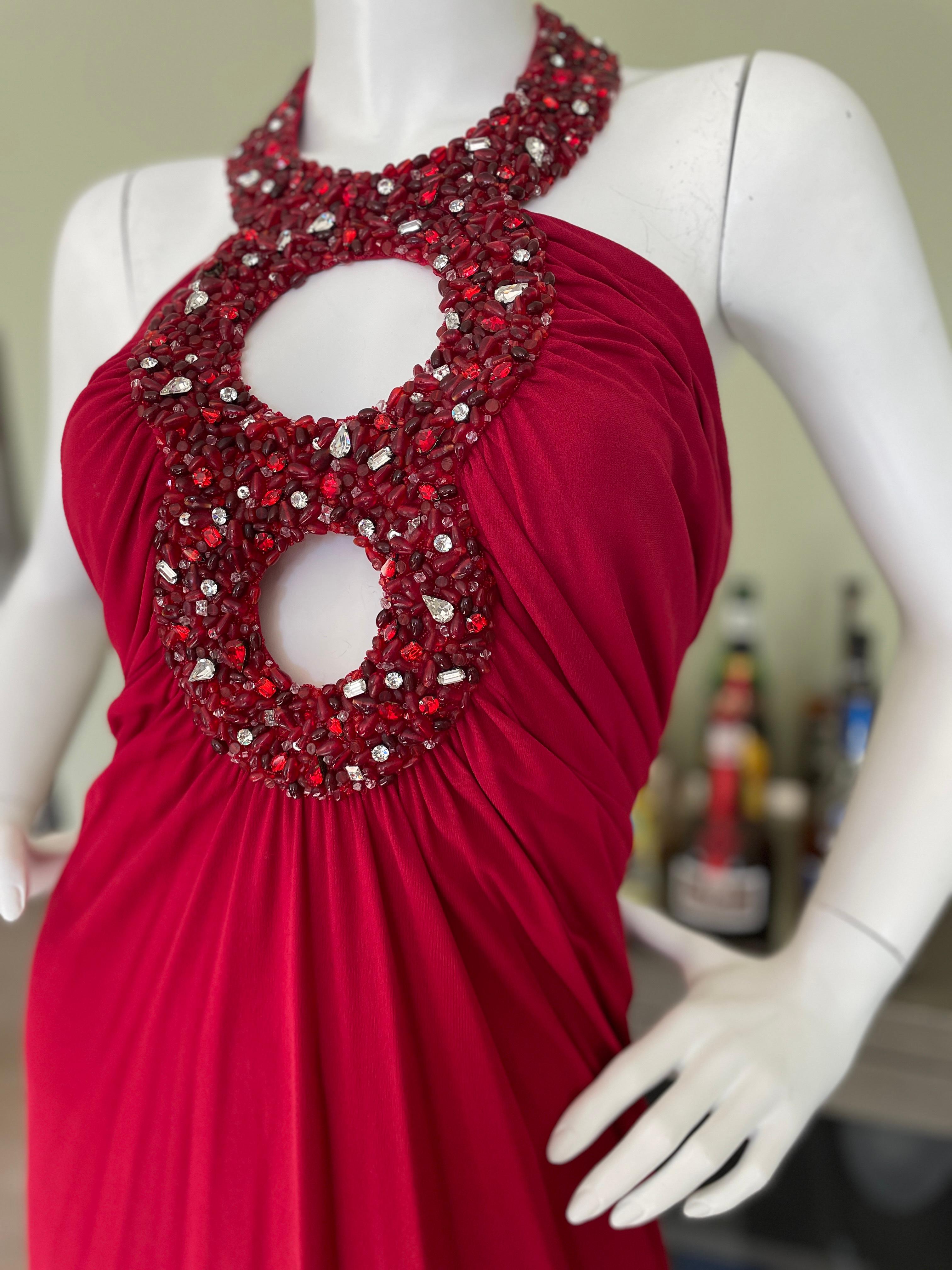 Azzaro Vintage Red Cocktail Dress with Jeweled Keyhole For Sale 1