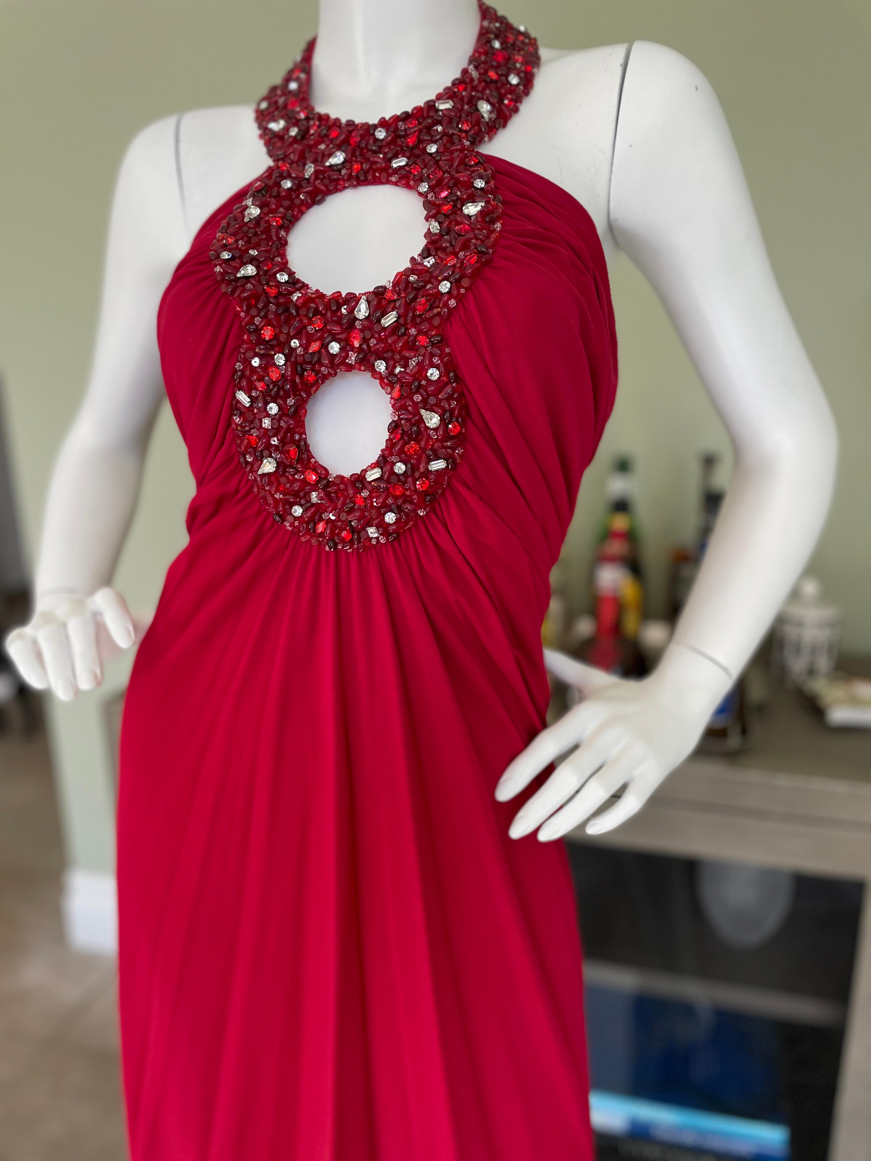 Azzaro Vintage Red Cocktail Dress with Jeweled Keyhole For Sale 2