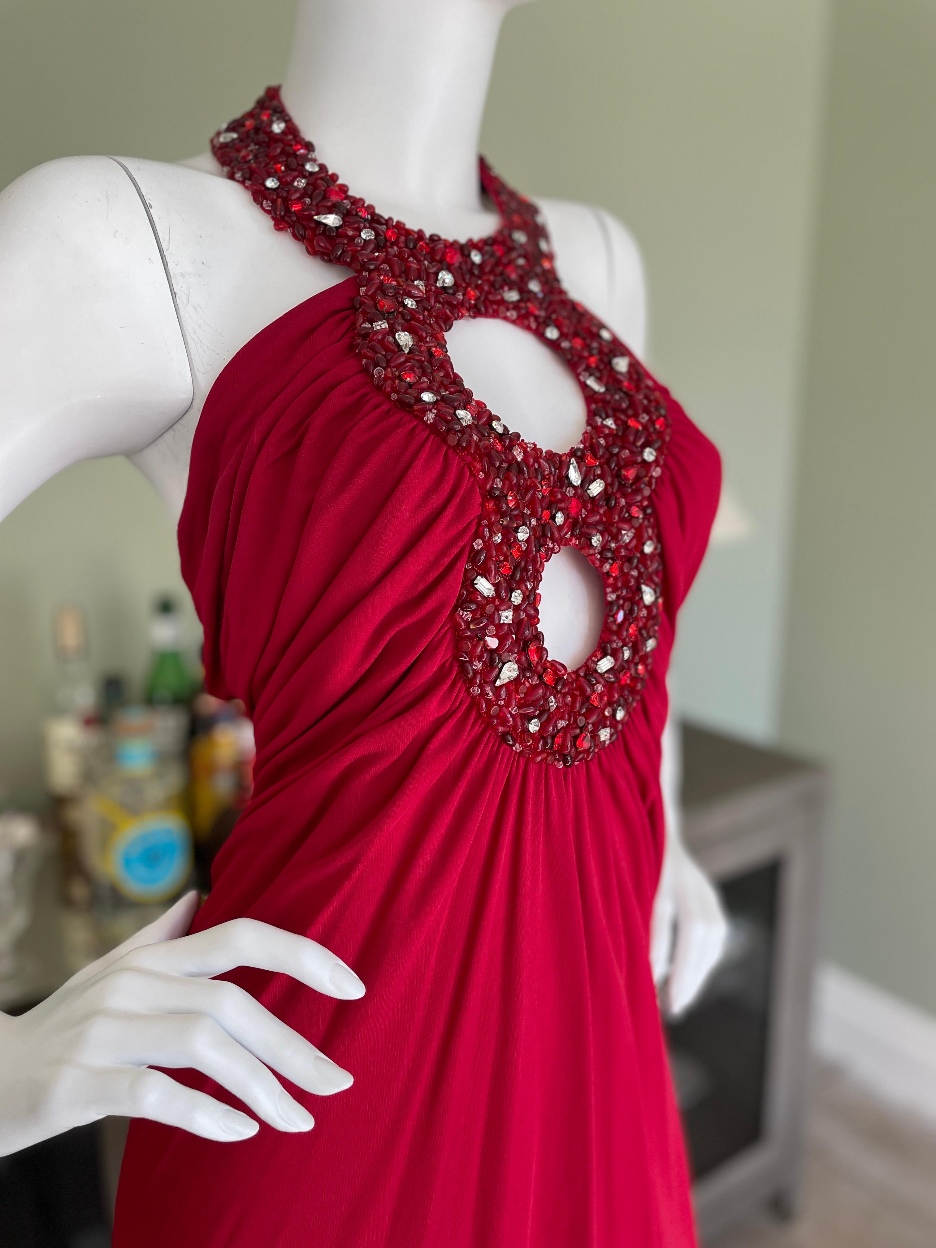 Azzaro Vintage Red Cocktail Dress with Jeweled Keyhole For Sale 3