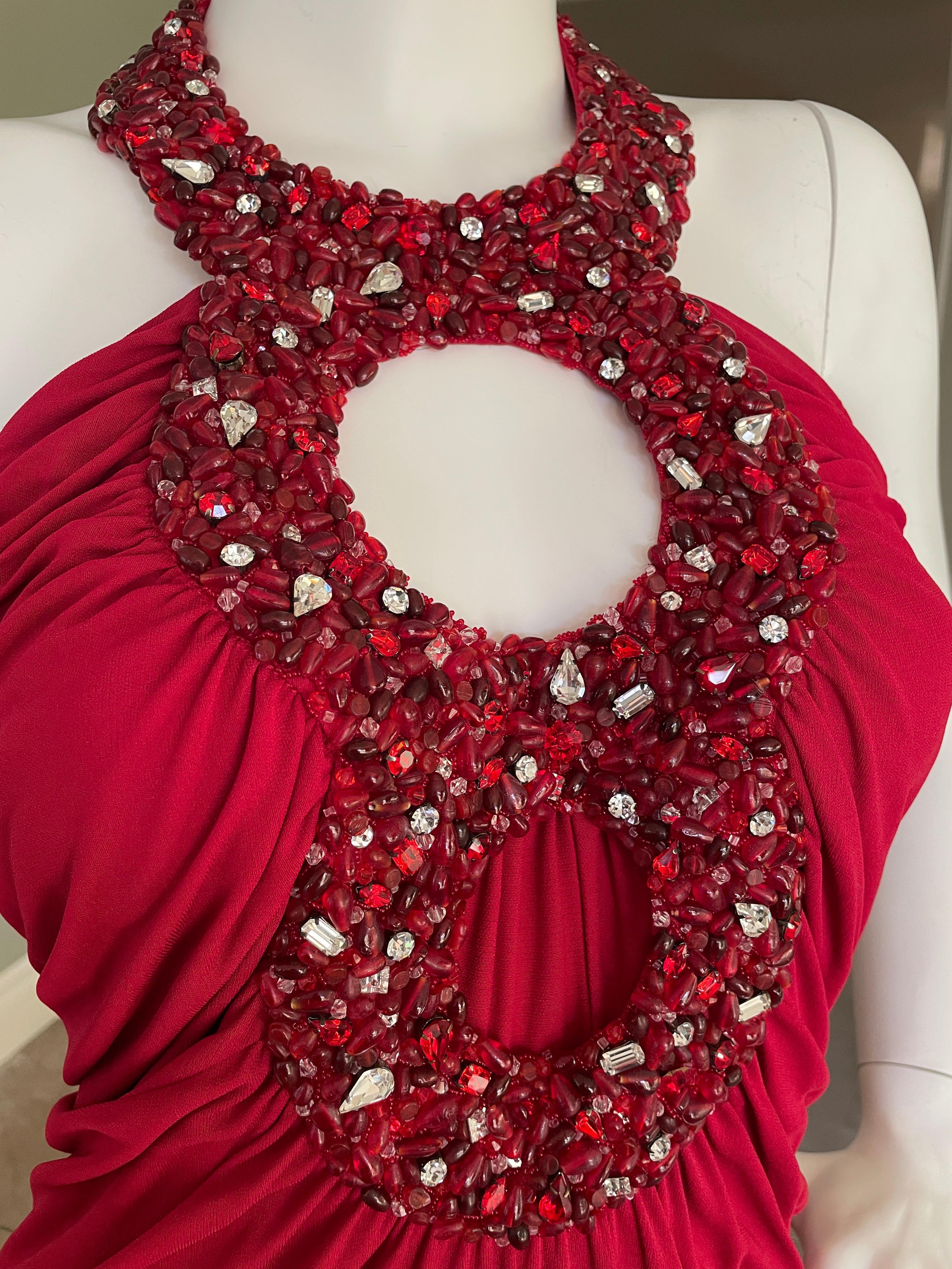 Azzaro Vintage Red Cocktail Dress with Jeweled Keyhole For Sale 5