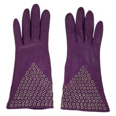 Azzedine Alai Plum Leather Gloves with Gold-Tone Grommets, Circa: 1980's