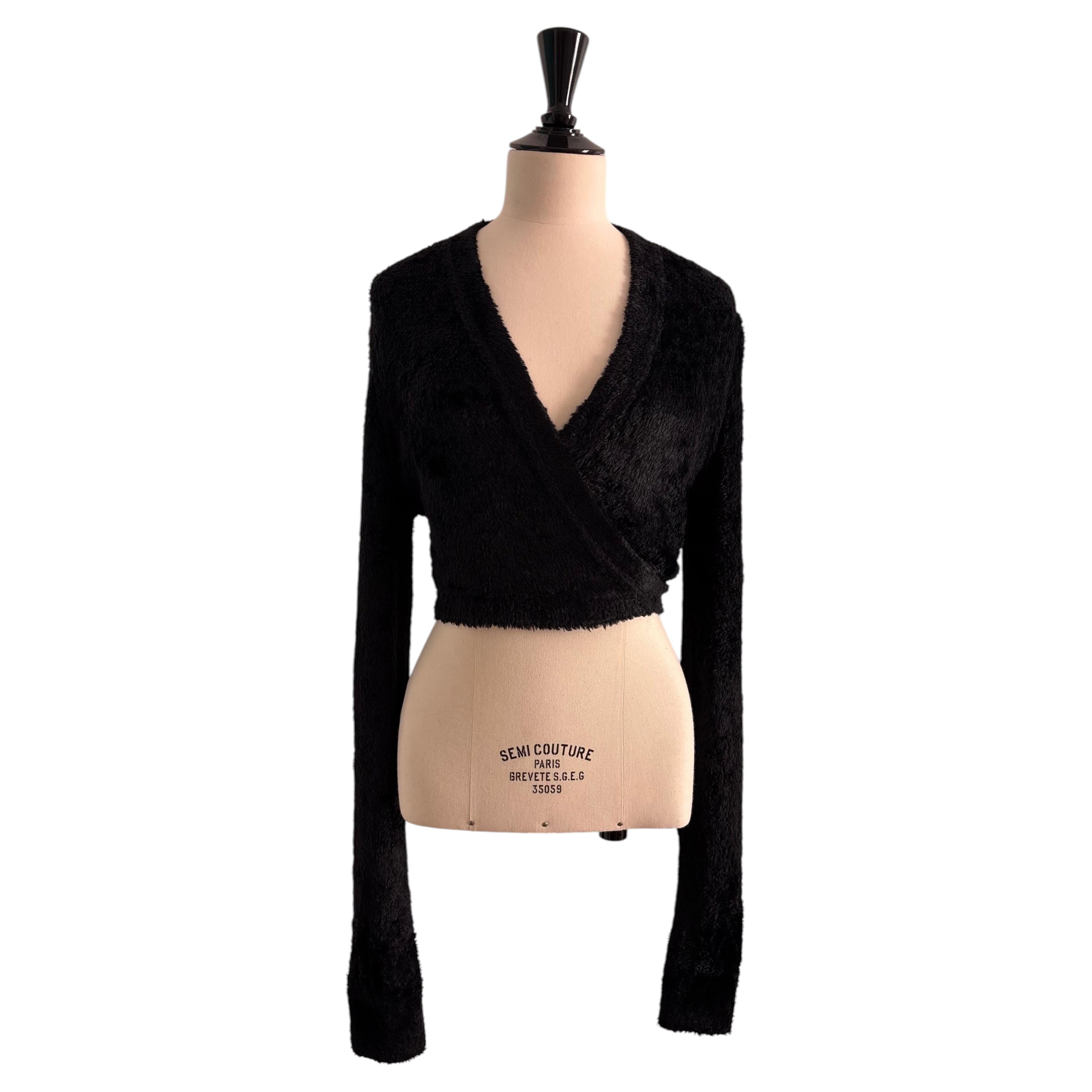 Veste courte croisée noire Azzedine Alaïa des années 1980, en excellent état