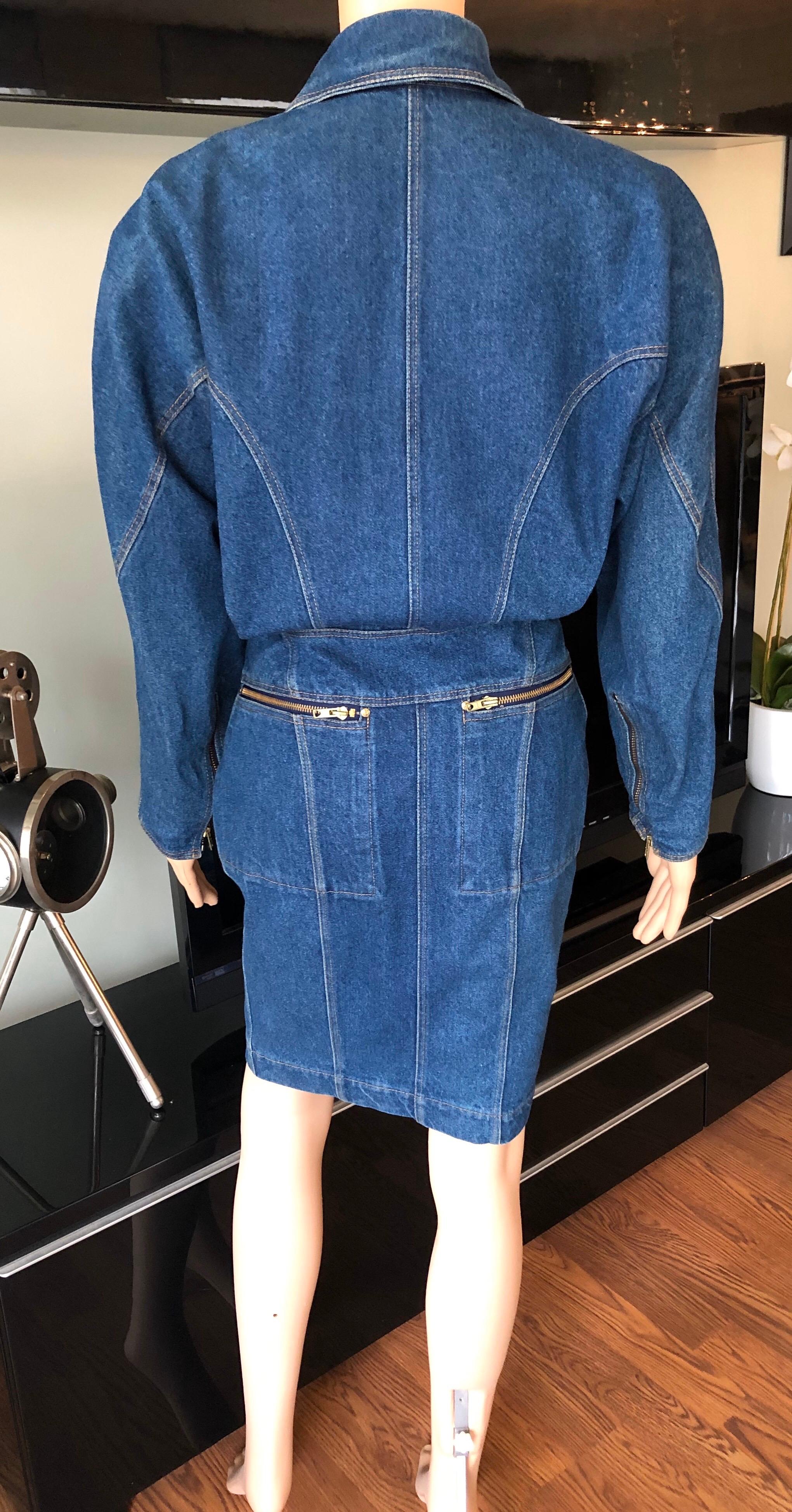 Azzedine Alaia 1980’s Vintage Motorcycle Zipper Denim Coat Dress 2