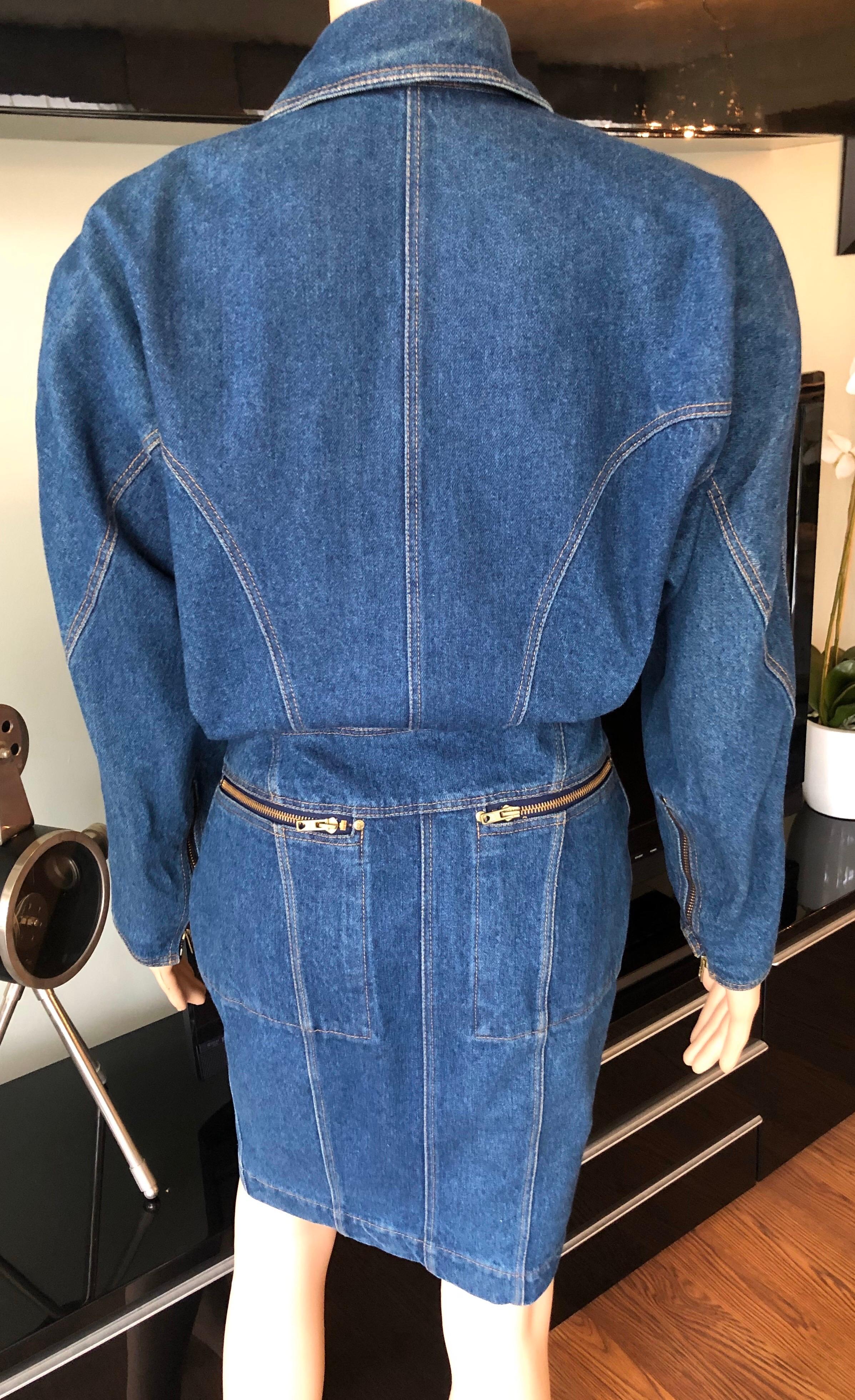 Azzedine Alaia 1980’s Vintage Motorcycle Zipper Denim Coat Dress 1