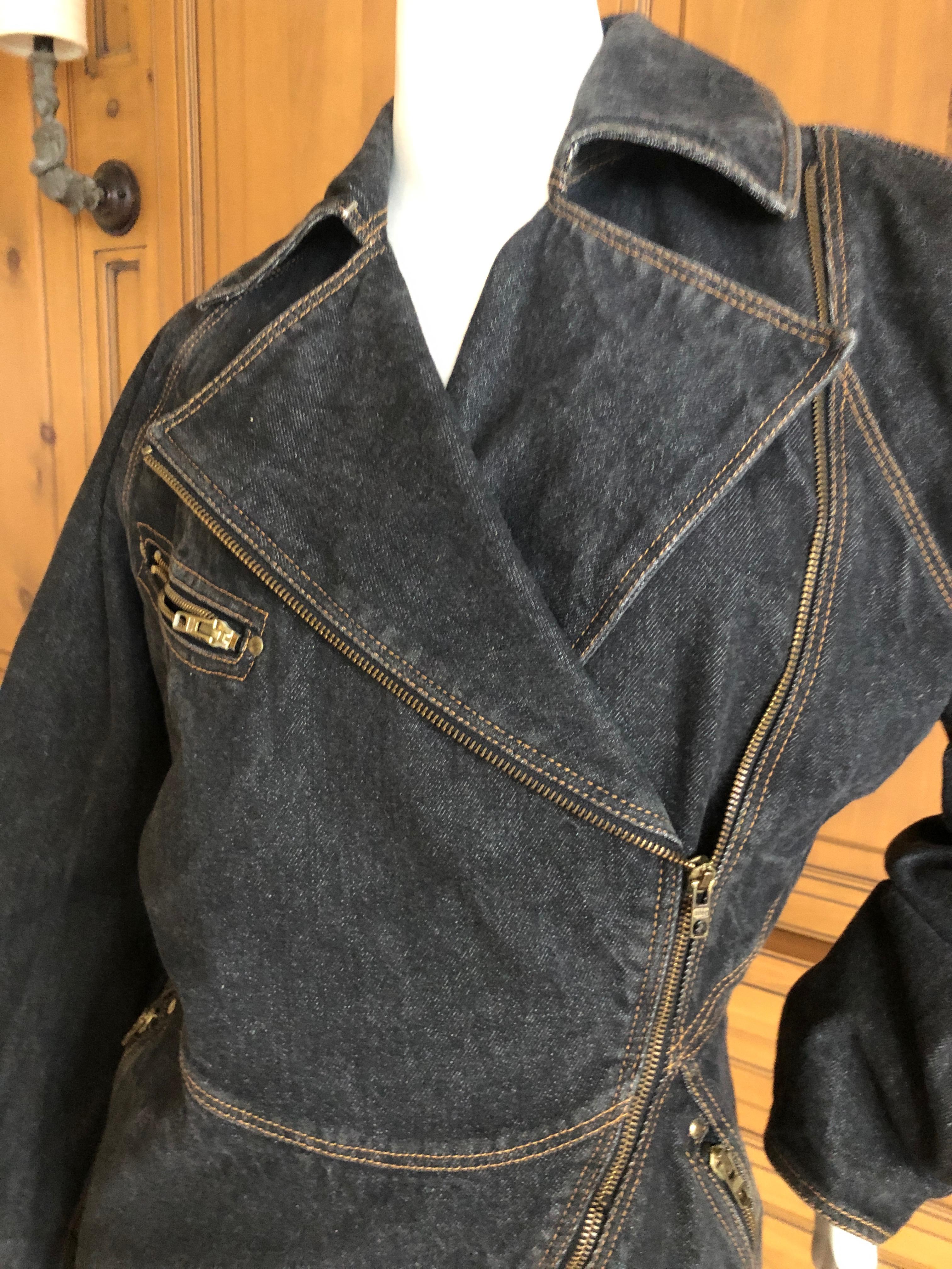 Azzedine Alaia 1984 Iconic Deep Indigo Diagonal Zip Front