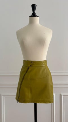 Azzedine Alaïa 1986 Vintage Leather Mini Skirt in Lime Green, Size 40