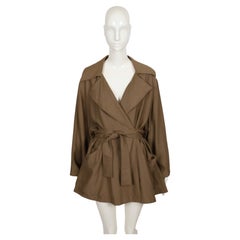 AZZEDINE ALAIA 1987 cappotto RUNWAY in gabardine di lana color tortora