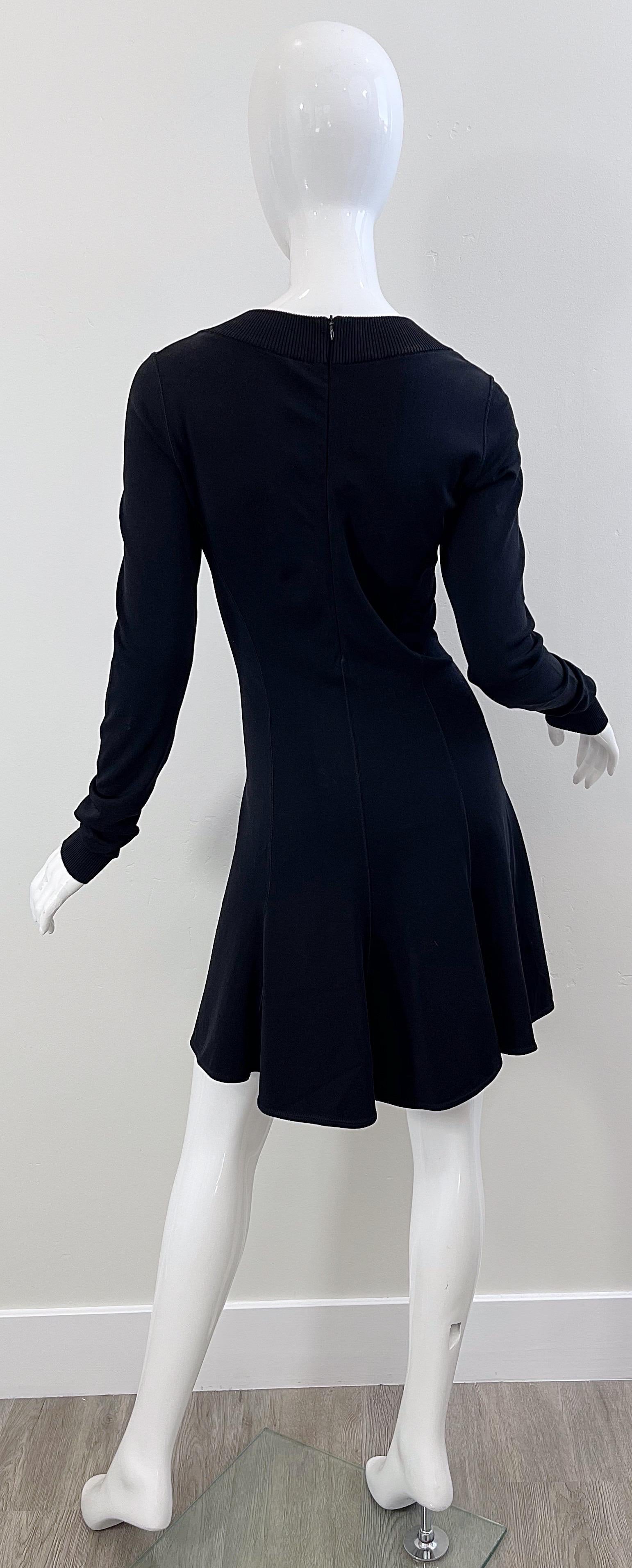 Azzedine Alaia 1990s Black Bodcon Long Sleeve Sz Medium Vintage 90s Skater Dress For Sale 4