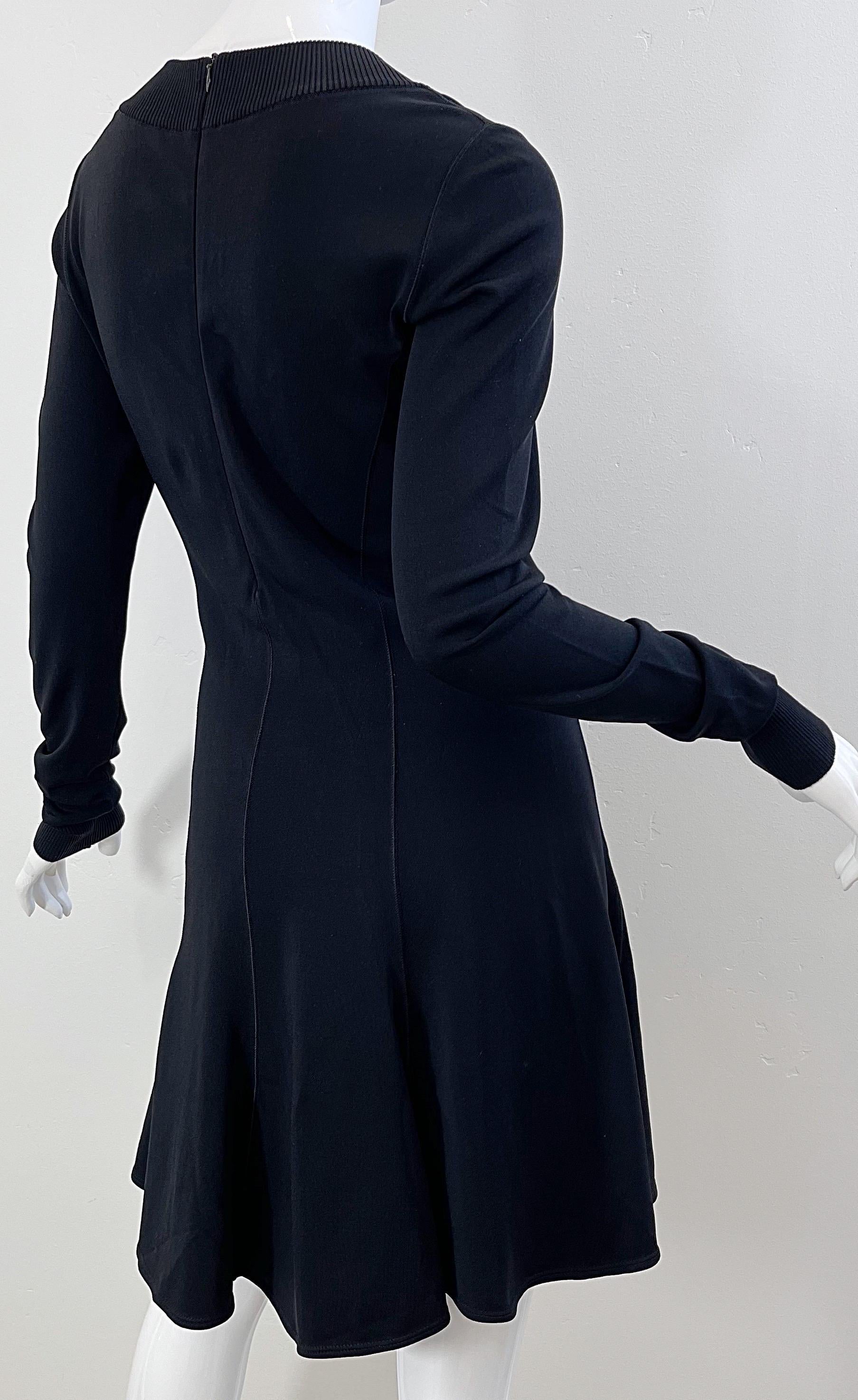 Azzedine Alaia 1990s Black Bodcon Long Sleeve Sz Medium Vintage 90s Skater Dress For Sale 5
