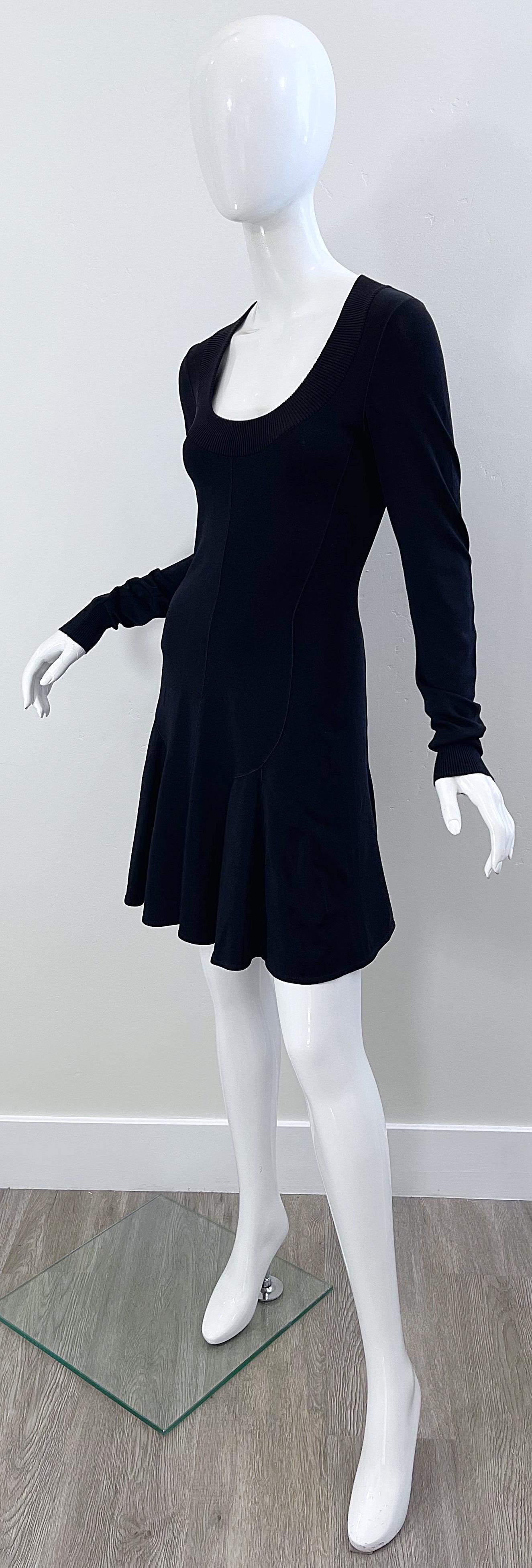 Azzedine Alaia 1990s Black Bodcon Long Sleeve Sz Medium Vintage 90s Skater Dress For Sale 6