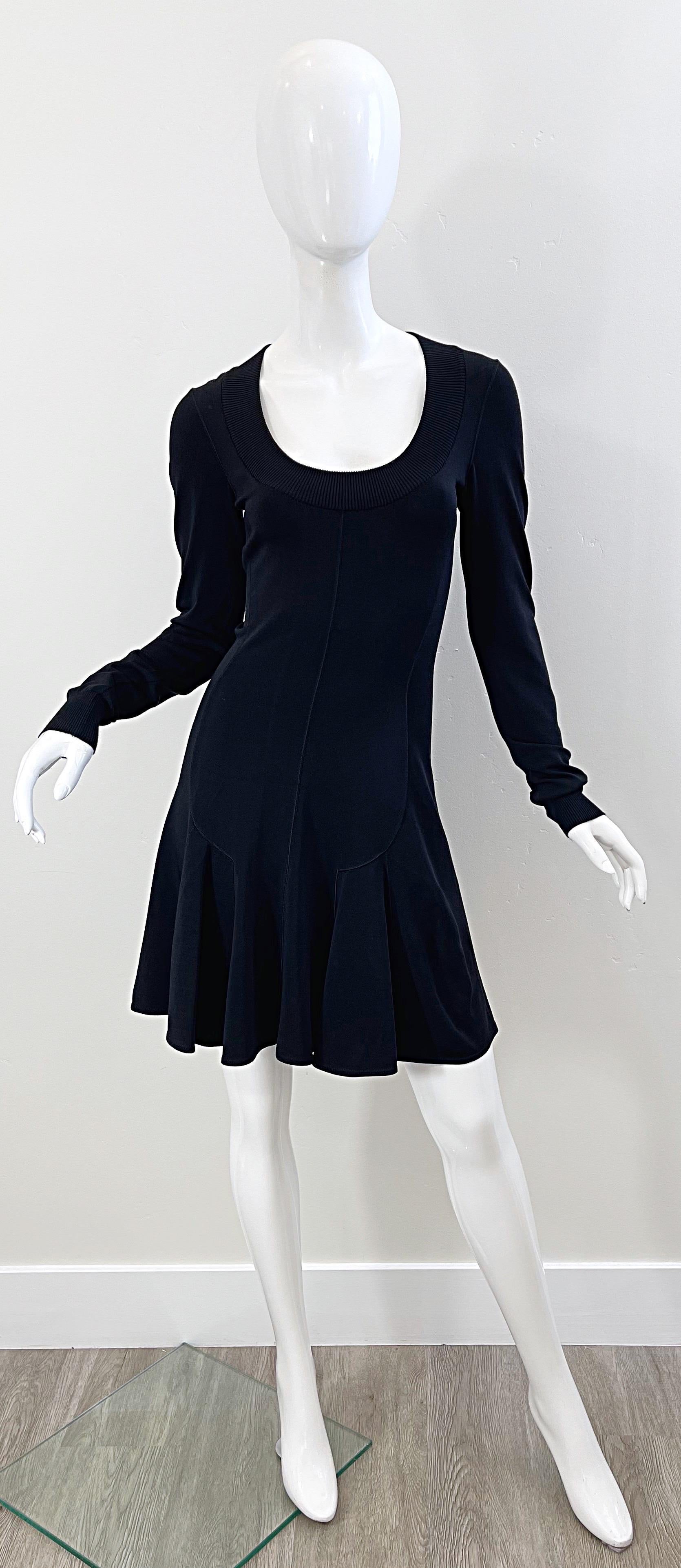 Azzedine Alaia 1990s Black Bodcon Long Sleeve Sz Medium Vintage 90s Skater Dress For Sale 7