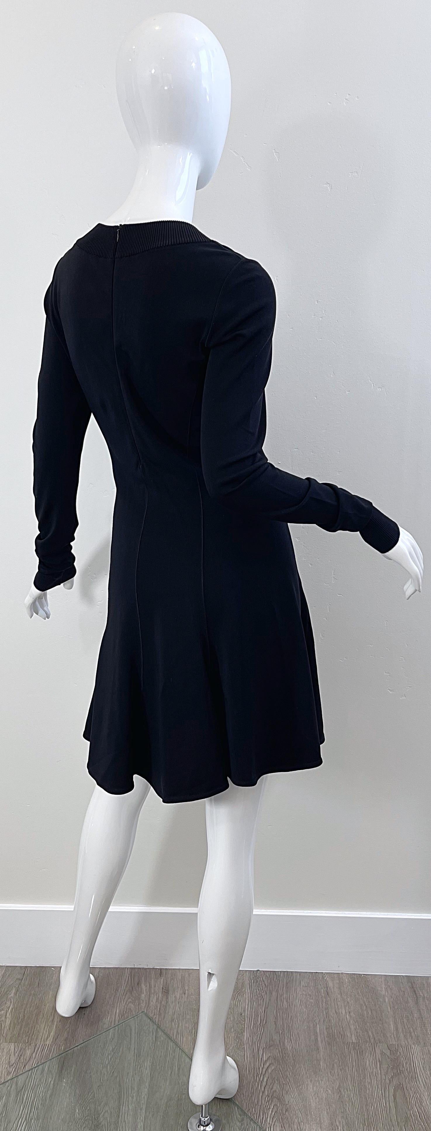 Women's Azzedine Alaia 1990s Black Bodcon Long Sleeve Sz Medium Vintage 90s Skater Dress For Sale