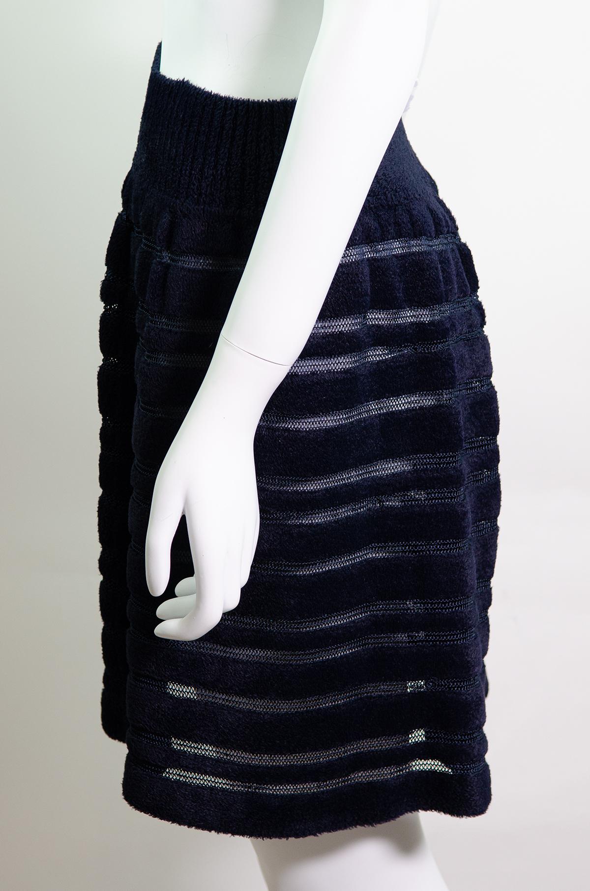Women's AZZEDINE ALAÏA 1990s Navy Semi-Sheer Mini Skirt L For Sale