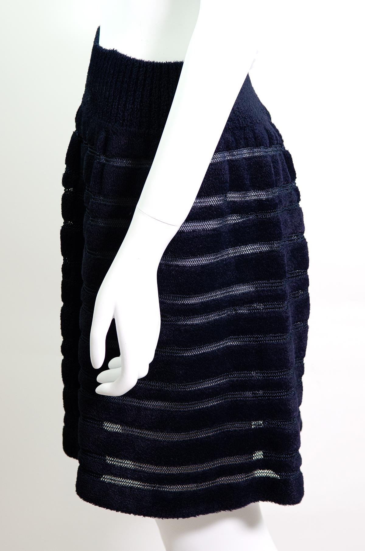 AZZEDINE ALAÏA 1990s Navy Semi-Sheer Mini Skirt L For Sale 1