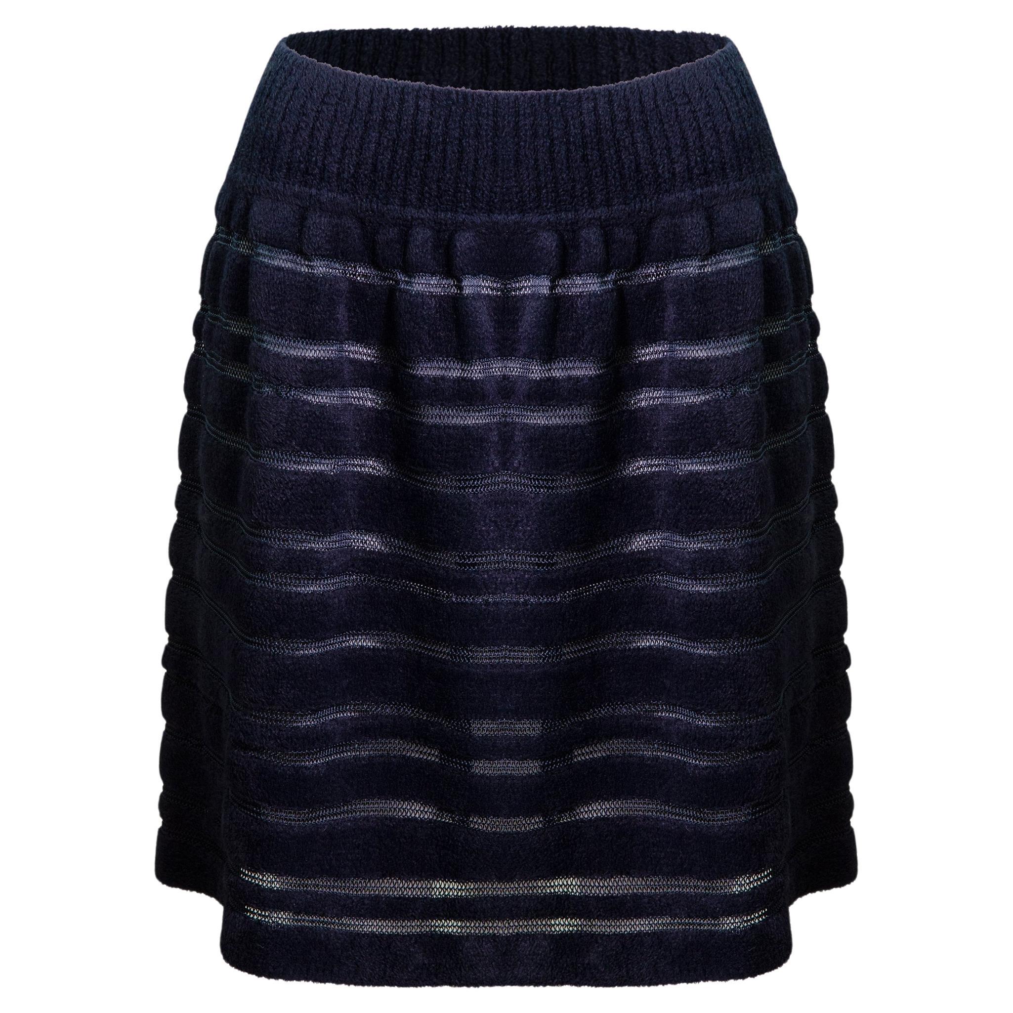 AZZEDINE ALAÏA 1990s Navy Semi-Sheer Mini Skirt L