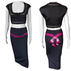 Azzedine Alaia 1990's Vintage Bow Skirt and Crop Top Ensemble 2 Piece Set 