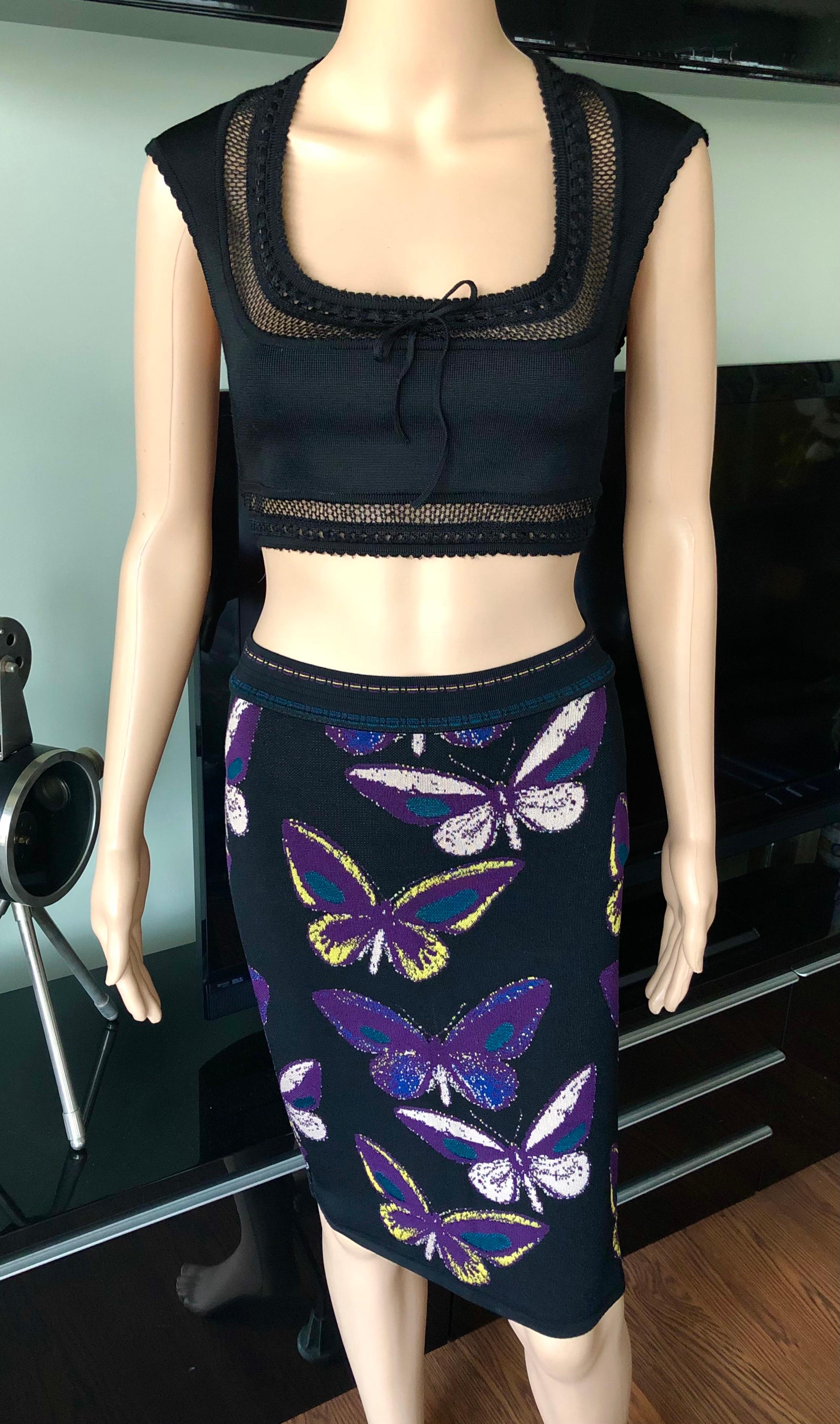 Women's Azzedine Alaia 1990's Vintage Butterfly Skirt and Crop Top Ensemble 2 Piece Set 