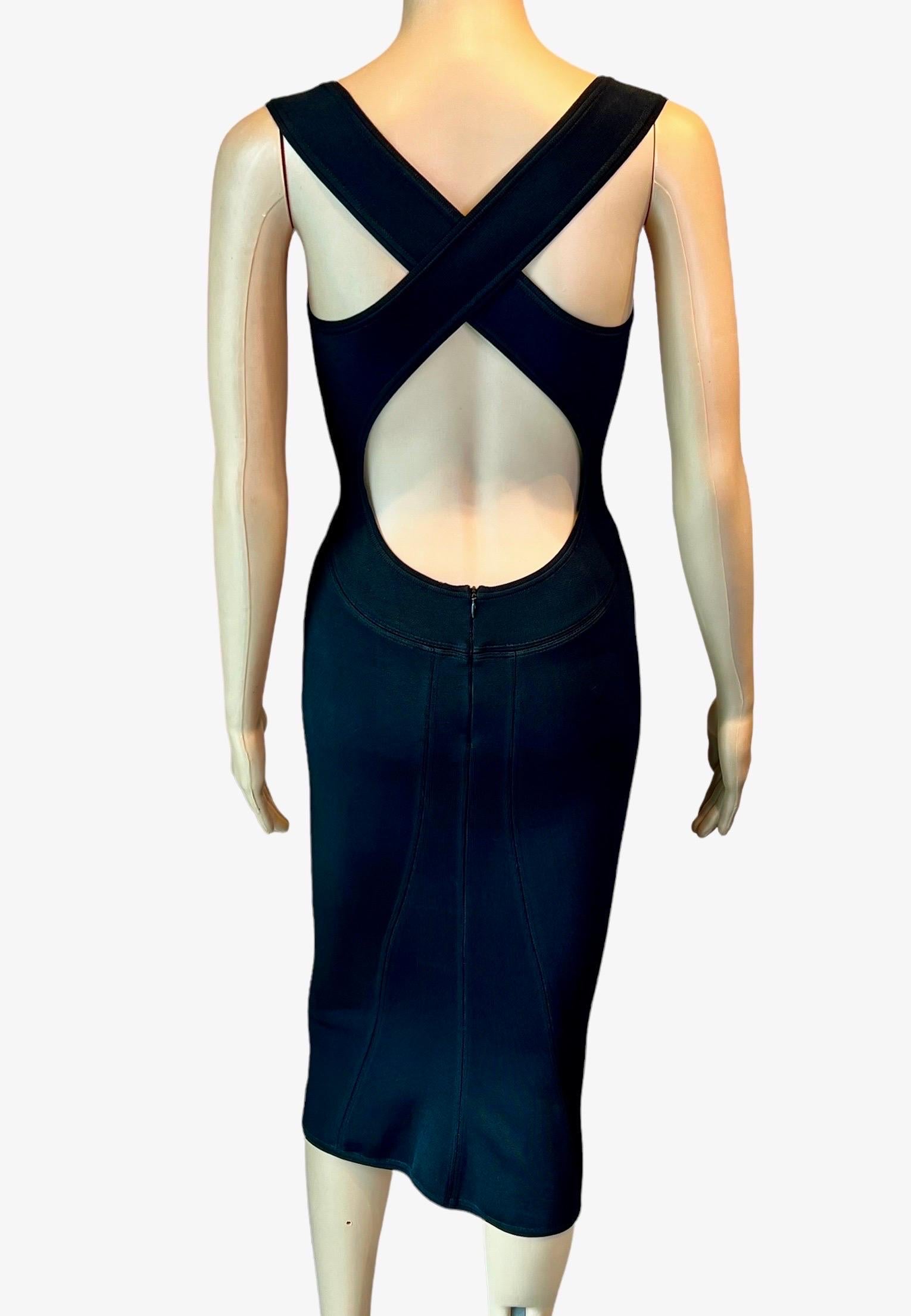 Azzedine Alaia 1990's Vintage Fitted Open Back Black Midi Dress  In Good Condition In Naples, FL