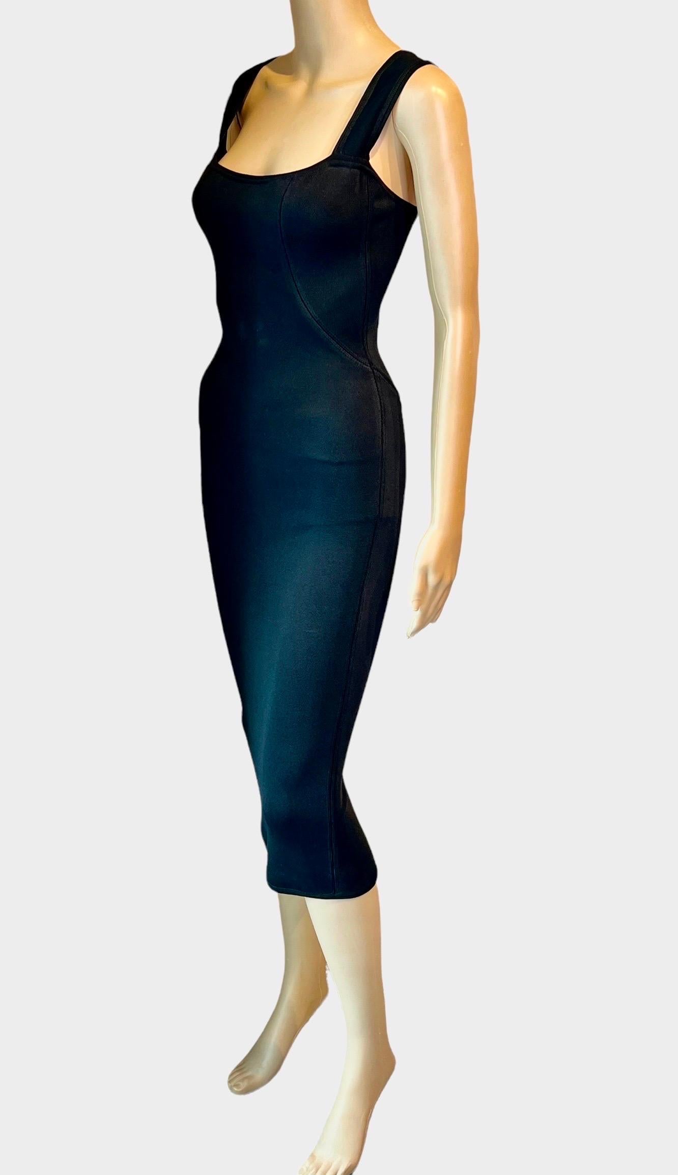 Women's Azzedine Alaia 1990's Vintage Fitted Open Back Black Midi Dress 