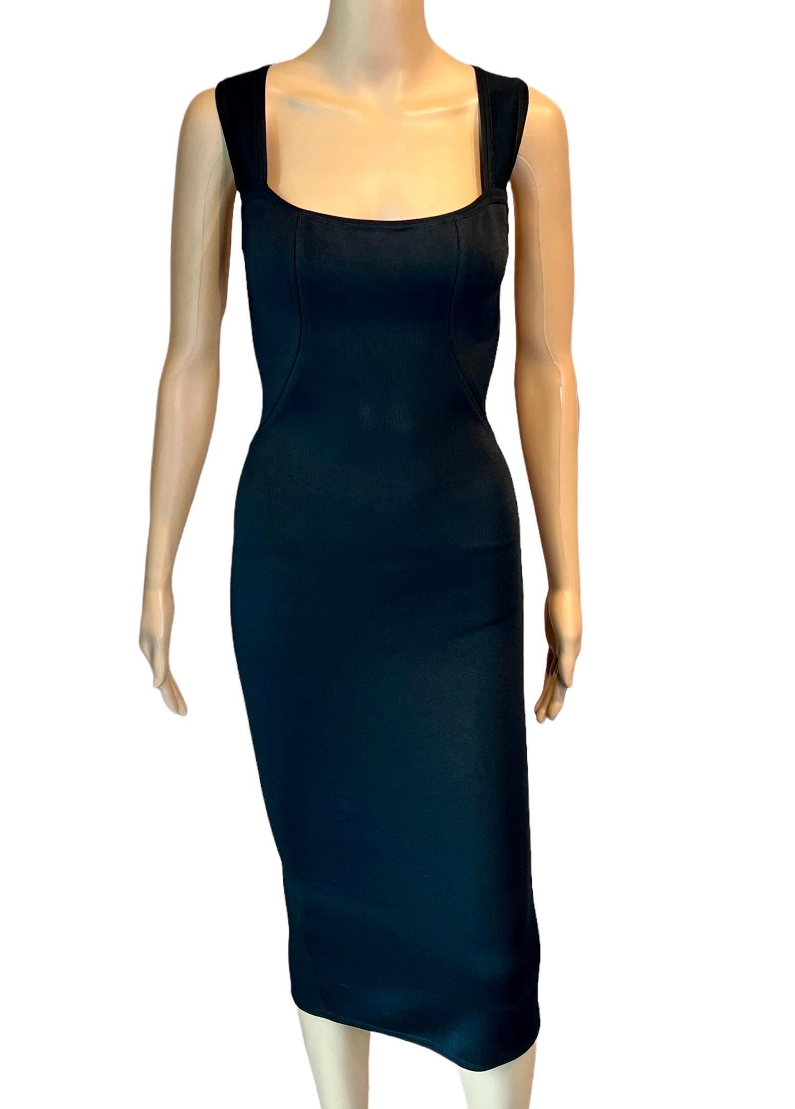 Azzedine Alaia 1990's Vintage Fitted Open Back Black Midi Dress  2