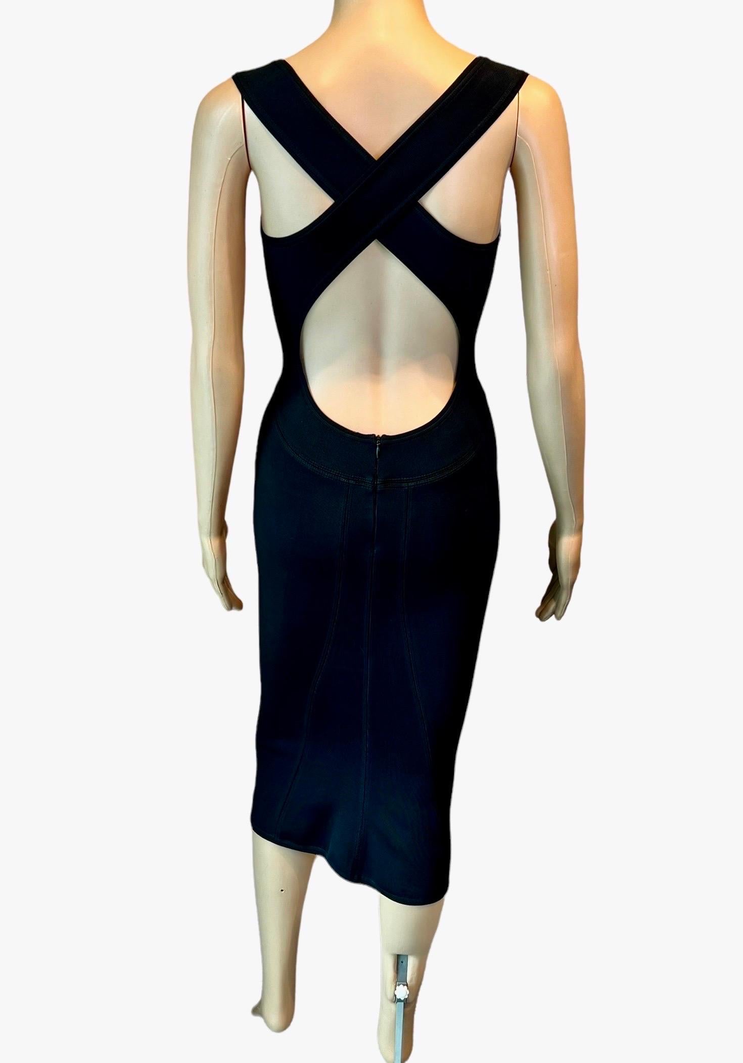 Azzedine Alaia 1990's Vintage Fitted Open Back Black Midi Dress  4