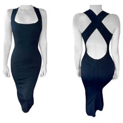 Azzedine Alaia 1990
s Vintage Fitted Open Back Black Midi Dress
