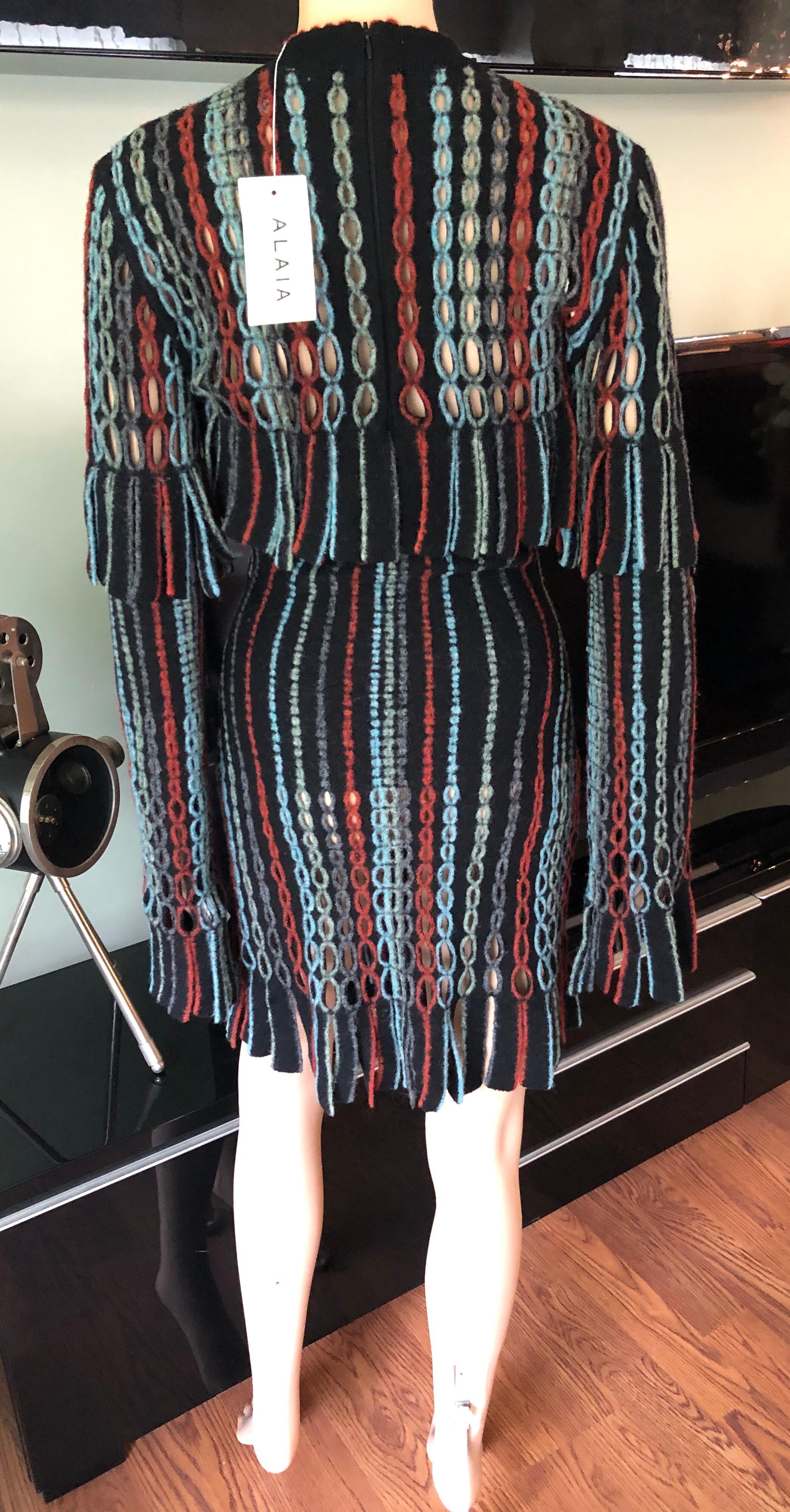 Azzedine Alaia 1990's Vintage Knit Fringed Laser Cut Dress In Excellent Condition In Naples, FL