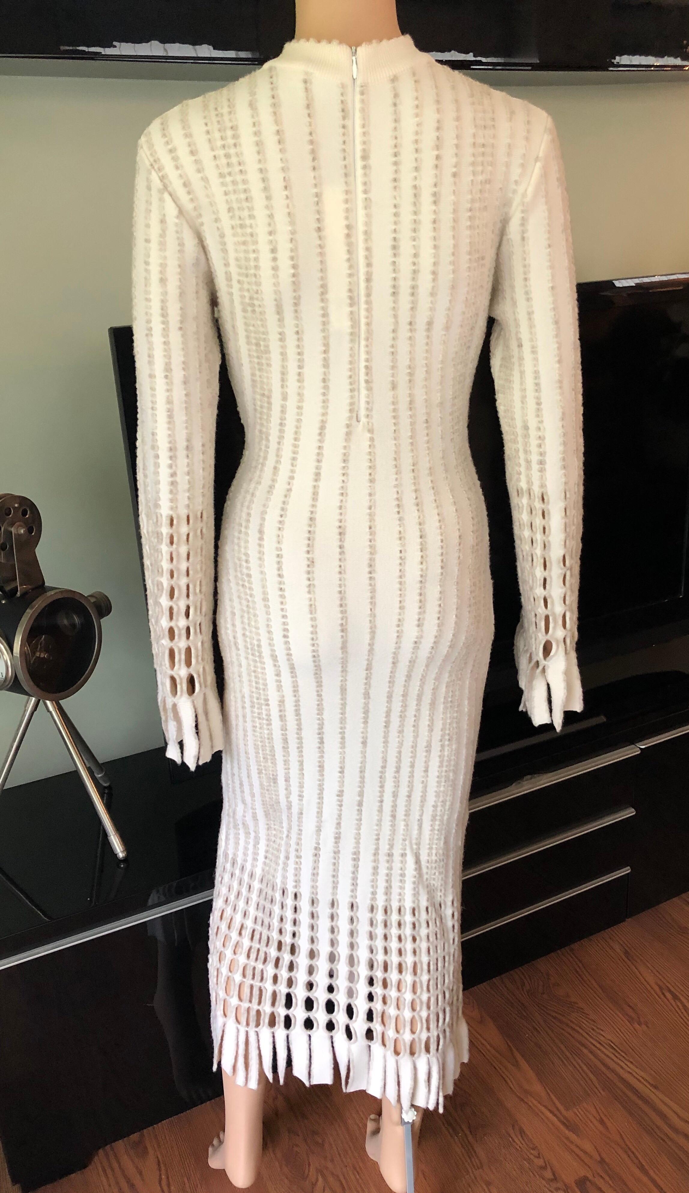 Azzedine Alaia 1990's Vintage Knit Fringed Laser Cut Midi Dress In Good Condition In Naples, FL
